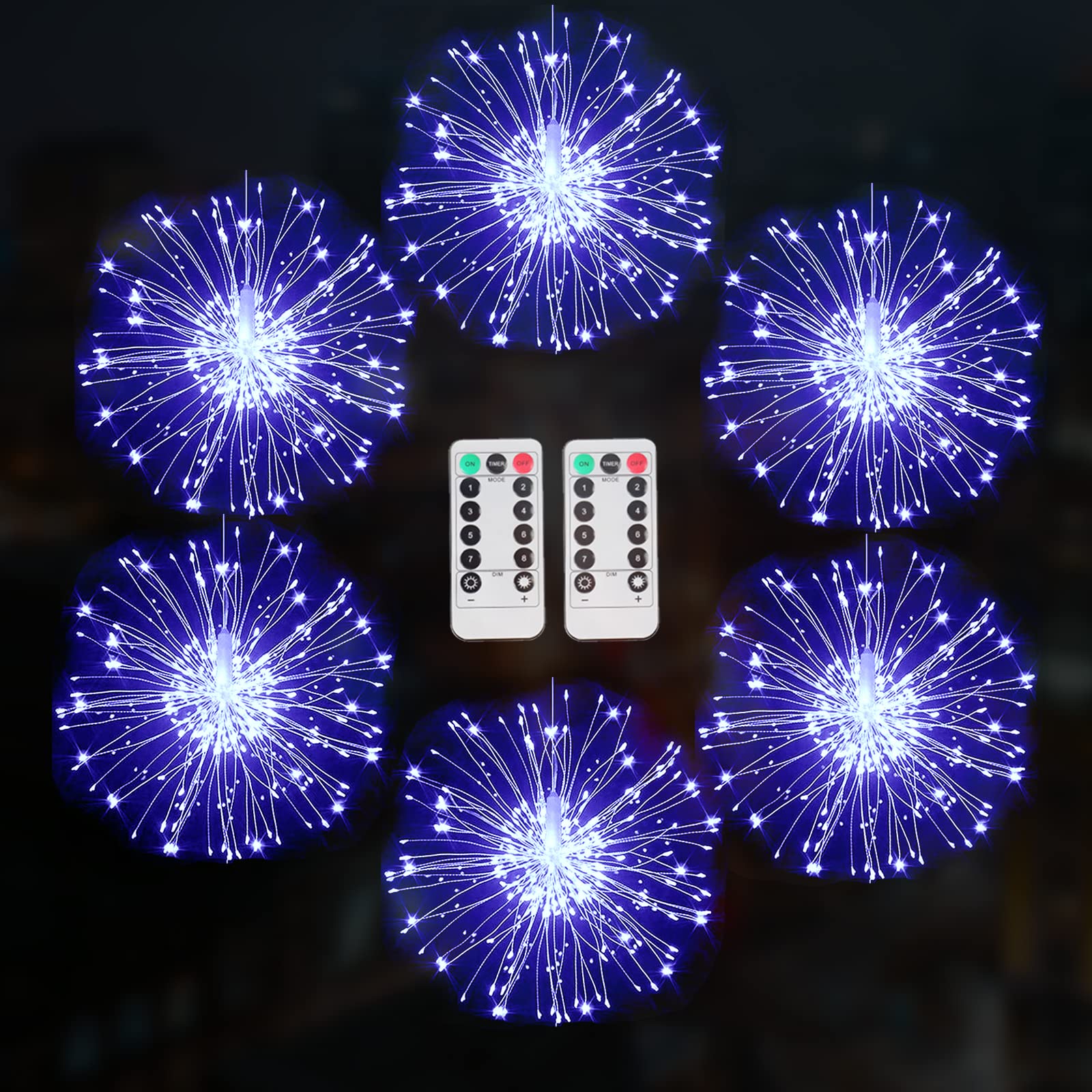 6 Pack Battery Operated Hanging Sphere Fairy Lights - Waterproof Copper Wire Firework Starburst String Lights for Bedroom, Wedding, Patio, Tent & Outdoor Tree Decorations | Romantic Ambiance Lighting for Parties & Events