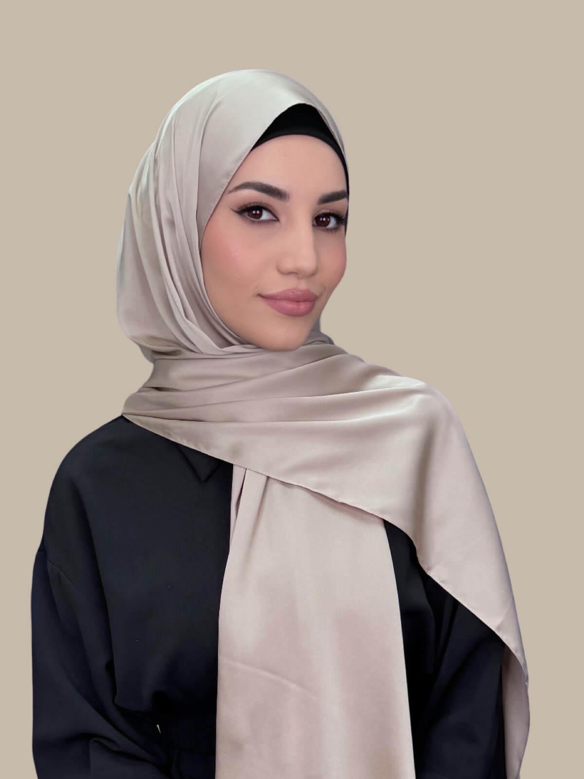 Premium Satin Hijab Scarf - Soft & Breathable Toasted Sand Color - Perfect for Daily Wear, Prayer, and Special Occasions