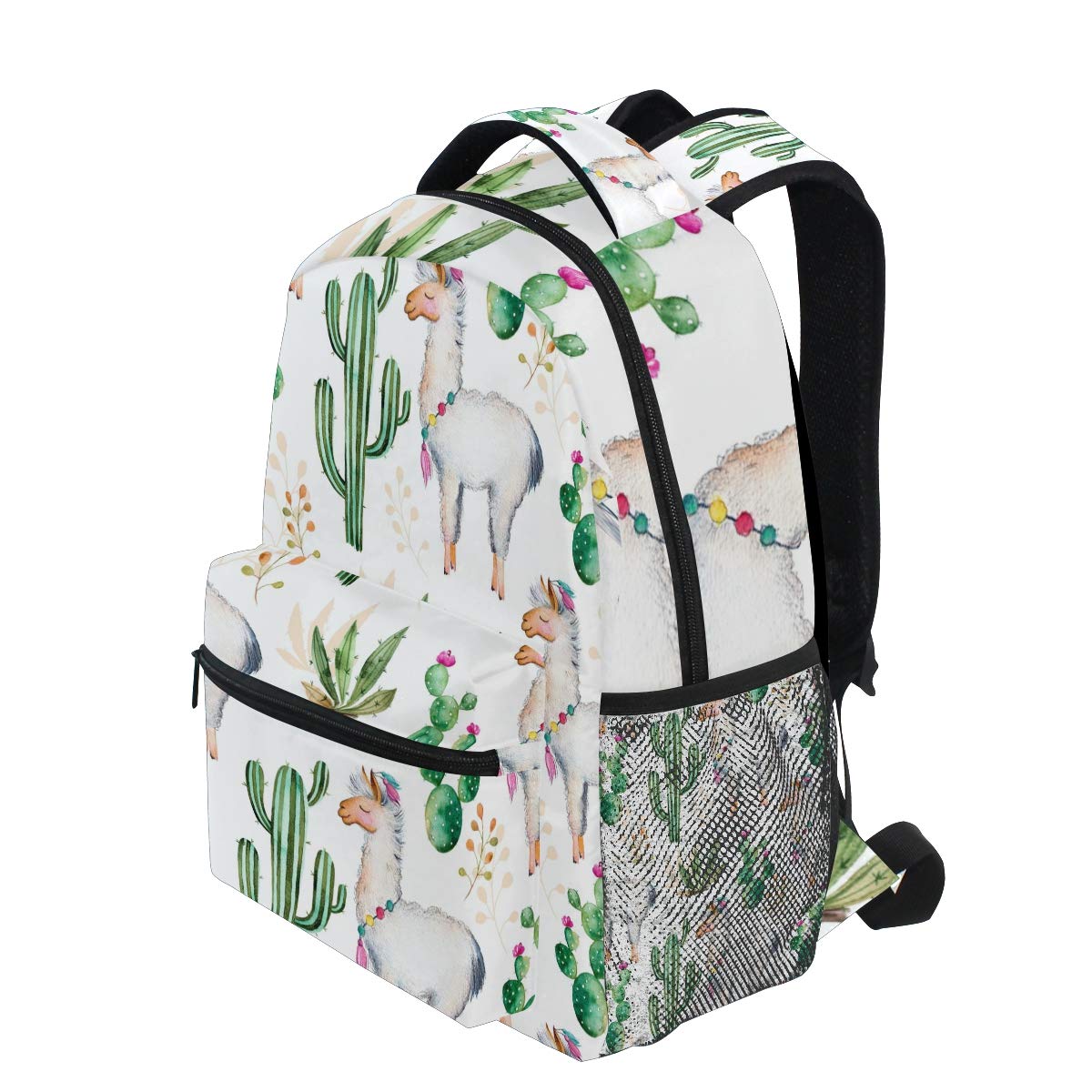 Tropical Cactus Alpaca Backpack for Adults - Stylish School, College & Travel Bag with Zipper - Perfect for Hiking, Daypack & Casual Use - Unisex Design for Women & Men
