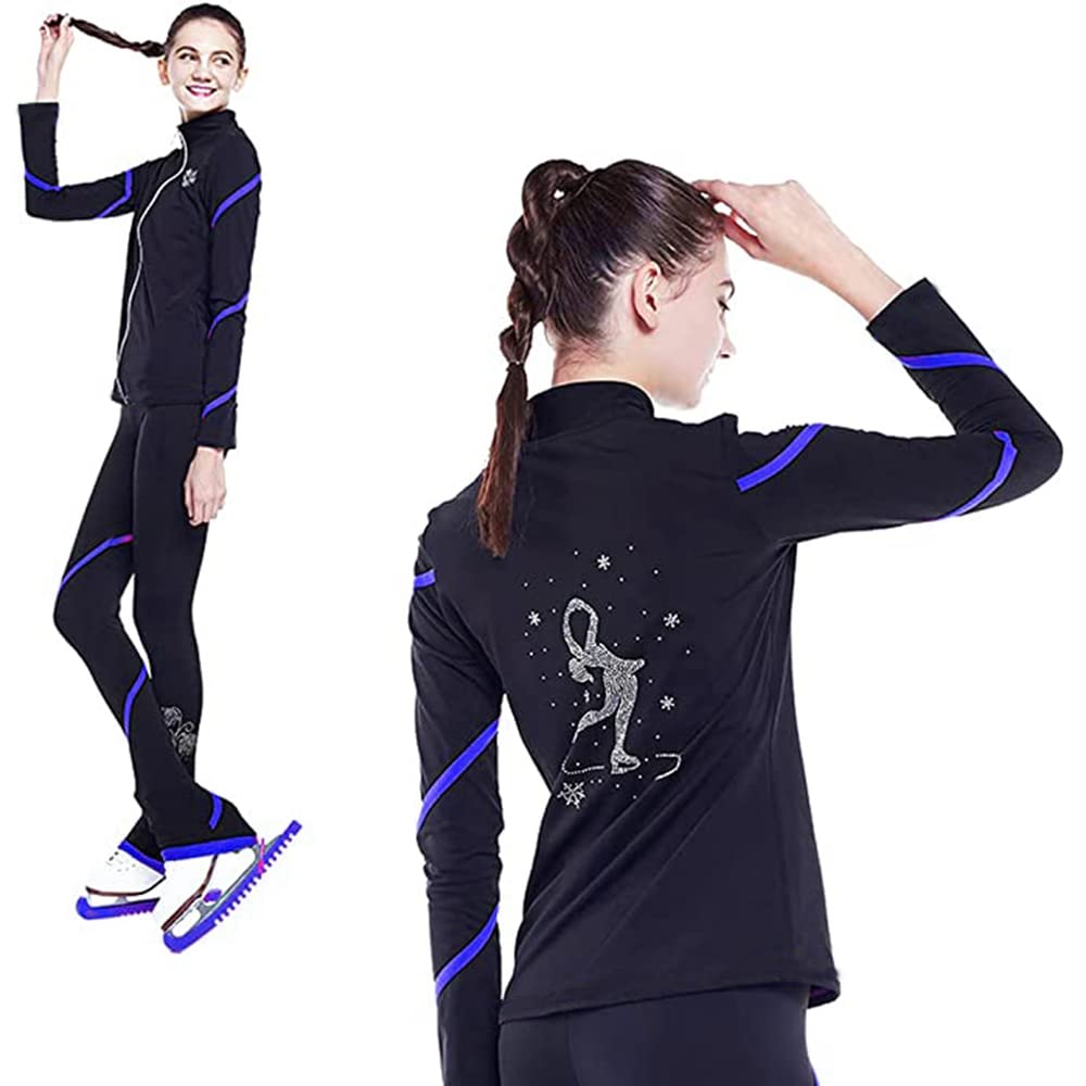 LIUHUO Figure Skating Spiral Jacket & Fleece Pants Set for Girls and Women - Warm Yellow Winter Training Outfit for Ice Skating Practice and Cold Weather Sports