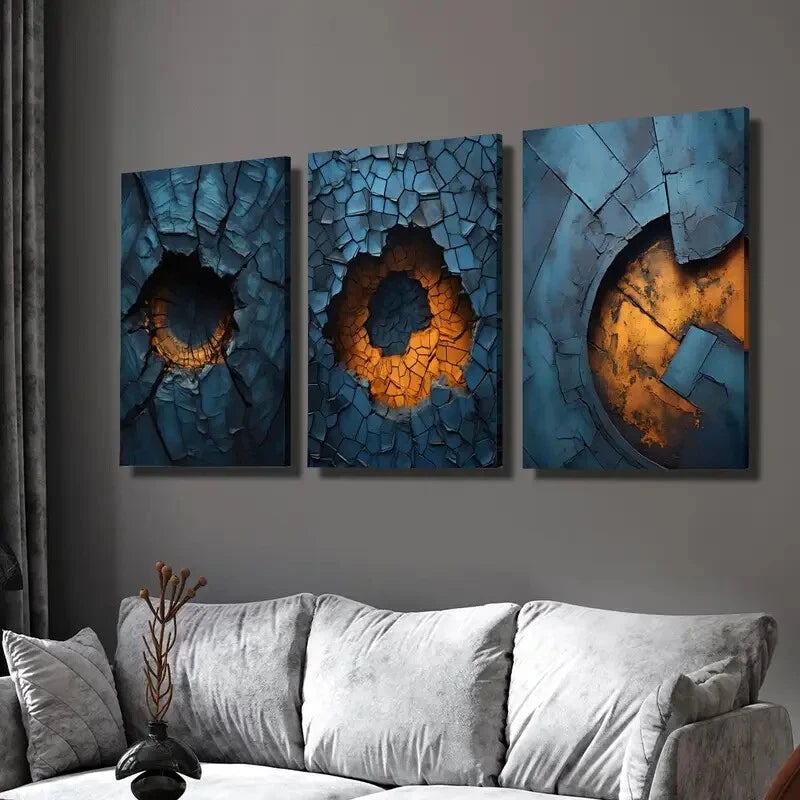3-Piece Abstract Blue Metal Texture Wall Art Set - Framed Canvas 40x60cm (16x24in) | High Quality Print | 100% Australian Made | Ready to Hang | Perfect for Living Room, Bedroom & Office Decor