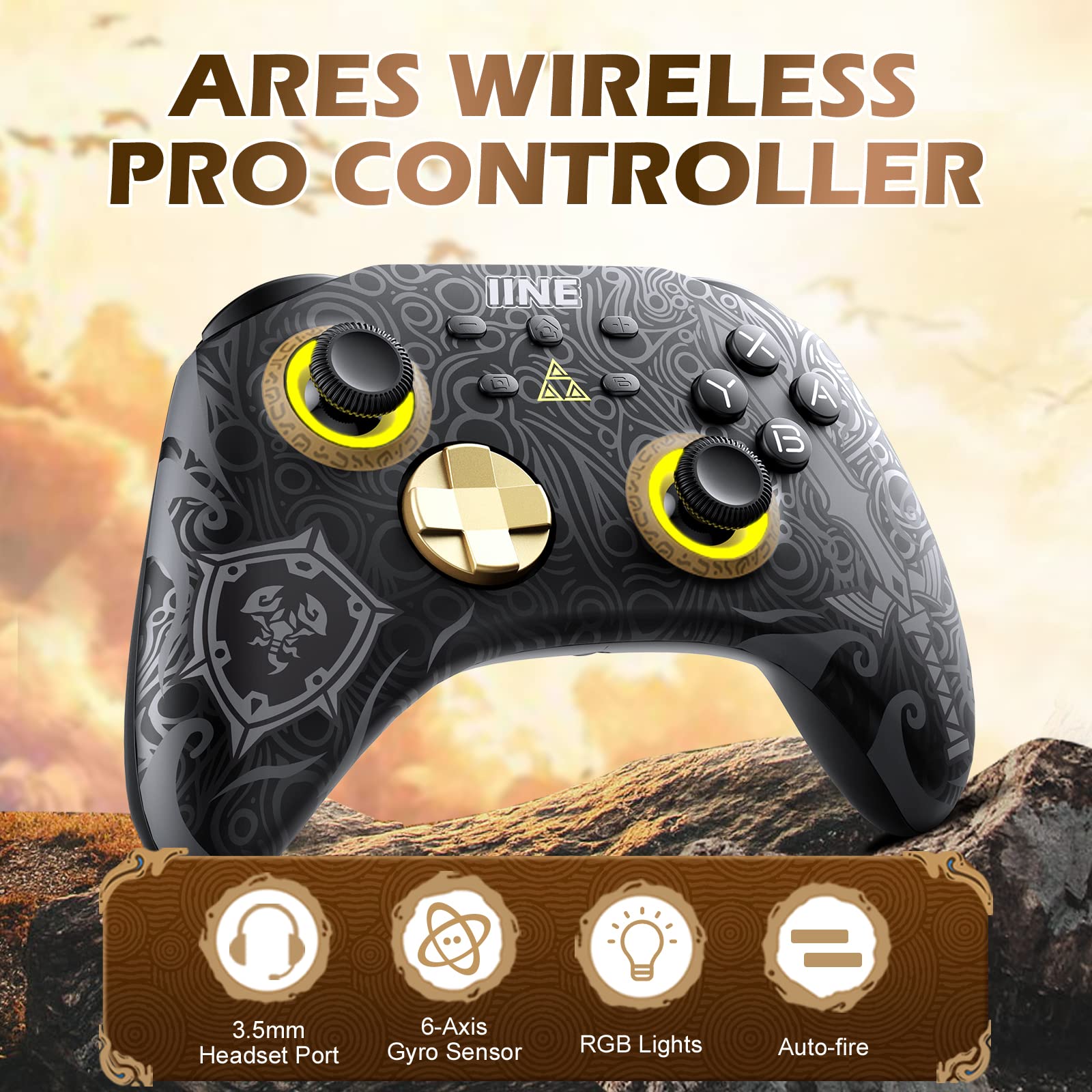 IINE Wireless Pro Controller for Nintendo Switch/Lite/OLED - RGB Gamepad with Headset Jack, Macro Settings, Turbo Mode & Adjustable Dual-Motor Vibration - Perfect for Gaming at Home or On-The-Go