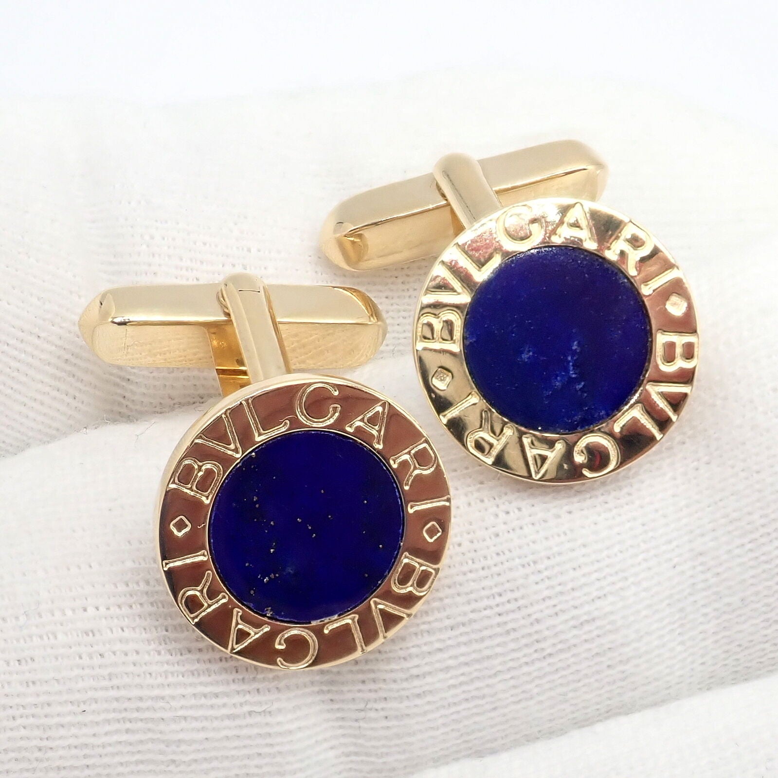 Authentic Bvlgari 18K Yellow Gold Lapis Lazuli Cufflinks for Men - Luxury Italian Designer Jewelry Gift for Weddings, Business & Formal Occasions