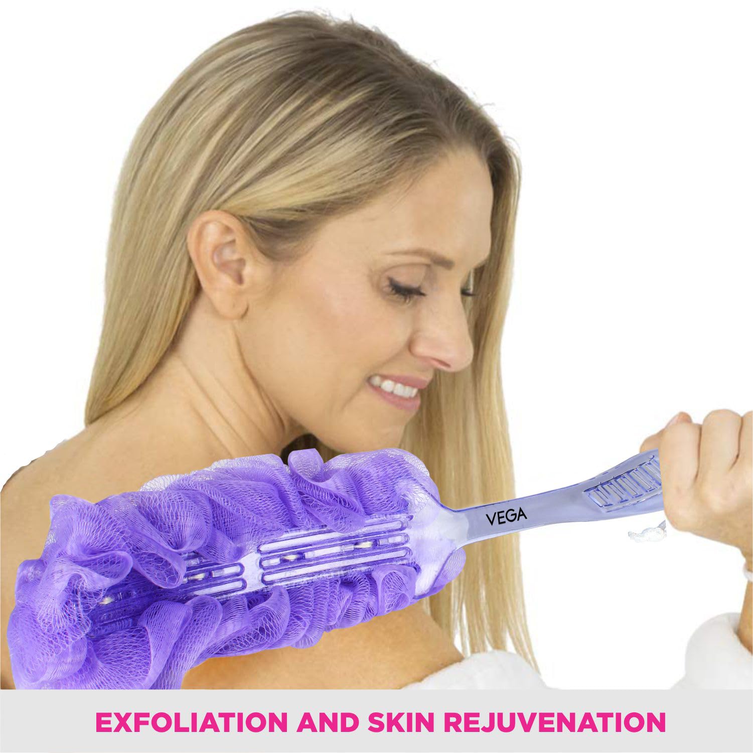 Premium Vega Luxury Bath Brush with Long Handle - Exfoliating & Massaging for Smooth Skin | Spa, Shower & Bath Essential (Color May Vary)