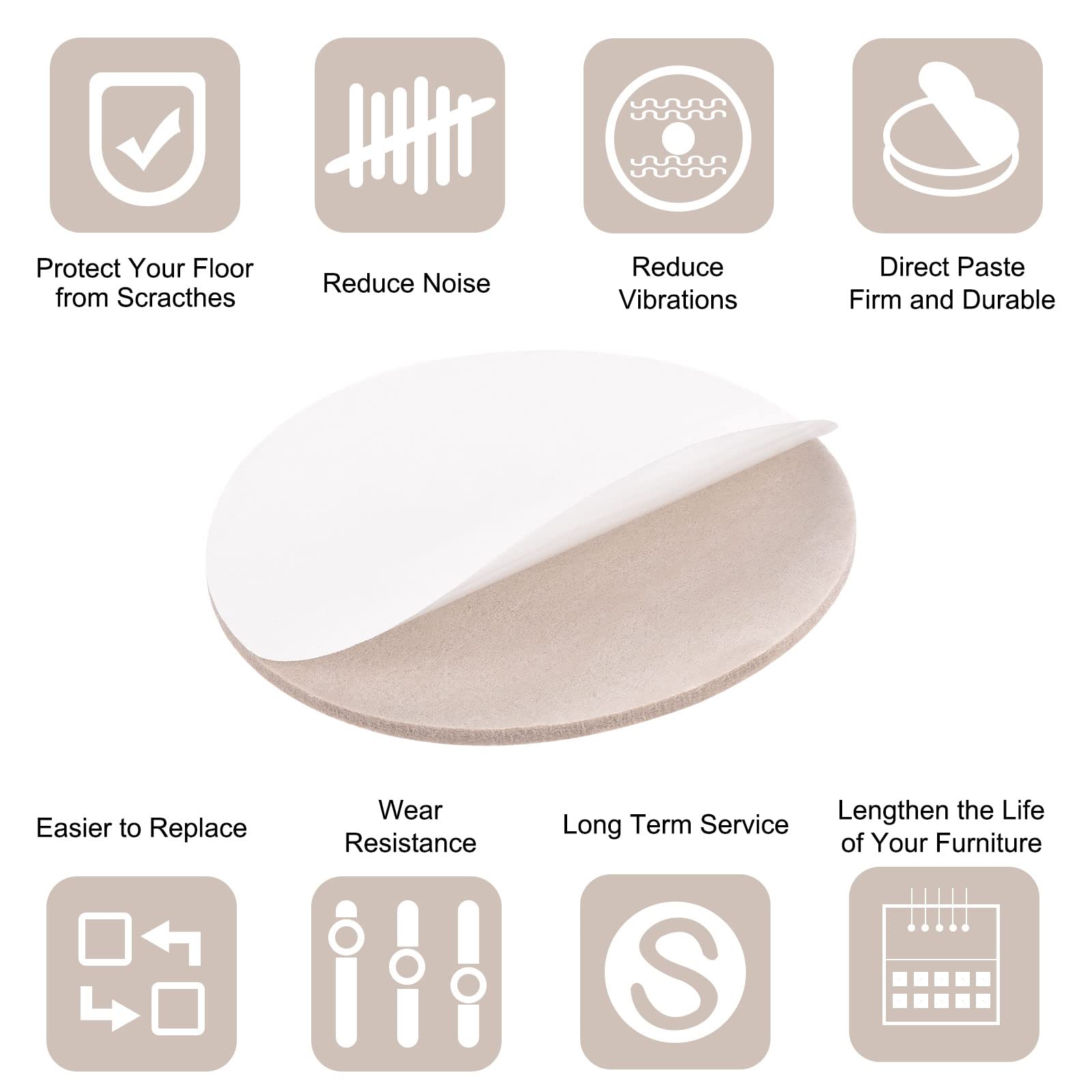 uxcell 150mm Self-Adhesive Felt Furniture Pads - Non-Slip, Anti-Scratch Round Felt Pads for Cabinet, Closet & Floor Protection (Beige, 2-Pack) | Perfect for Hardwood Floors, Chairs & Heavy Furniture