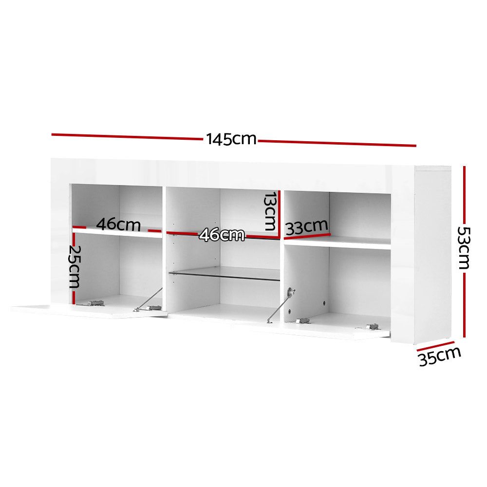Artiss 145cm White Angus Entertainment Unit TV Cabinet with LED Lighting - Perfect for Living Room, Bedroom & Home Theater Setup