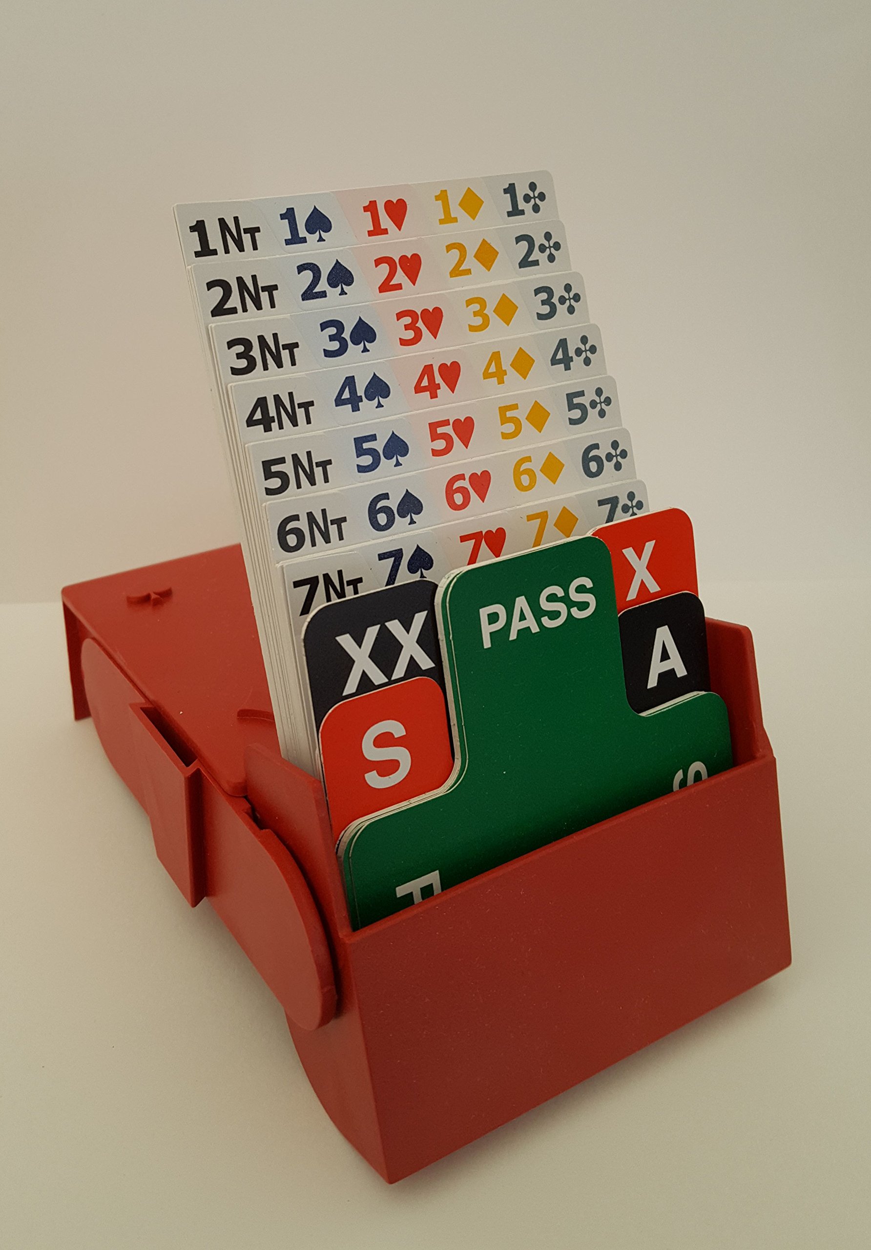 Danish Bridge Supply - 4-Piece Plastic Bridge Bidding Box Set with 100% Plastic Bidding Cards (Red) - Perfect for Tournament Play & Home Bridge Games