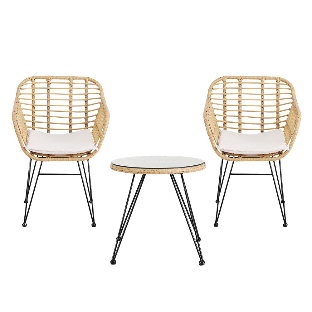 3-Piece Outdoor Bistro Set with Table, Chairs & Cushions - Patio Garden Furniture in Grey - Perfect for Backyard, Balcony or Poolside Relaxation