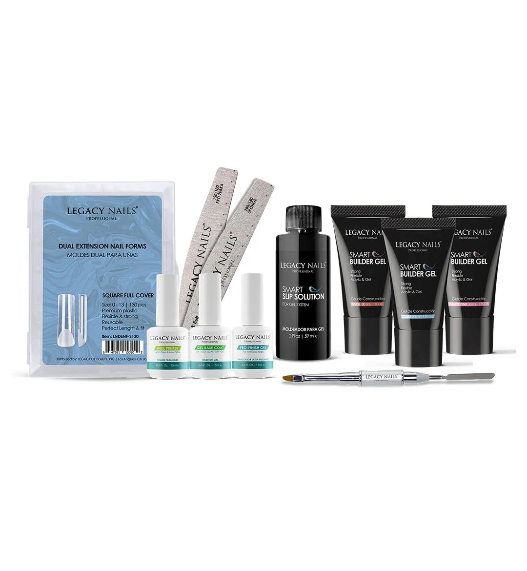 LEGACY SMART BUILDER GEL NAIL KIT - Professional DIY Nail Extension Set with LED Lamp for Salon-Quality Manicures at Home | Perfect for Nail Art, French Tips & Acrylic Extensions