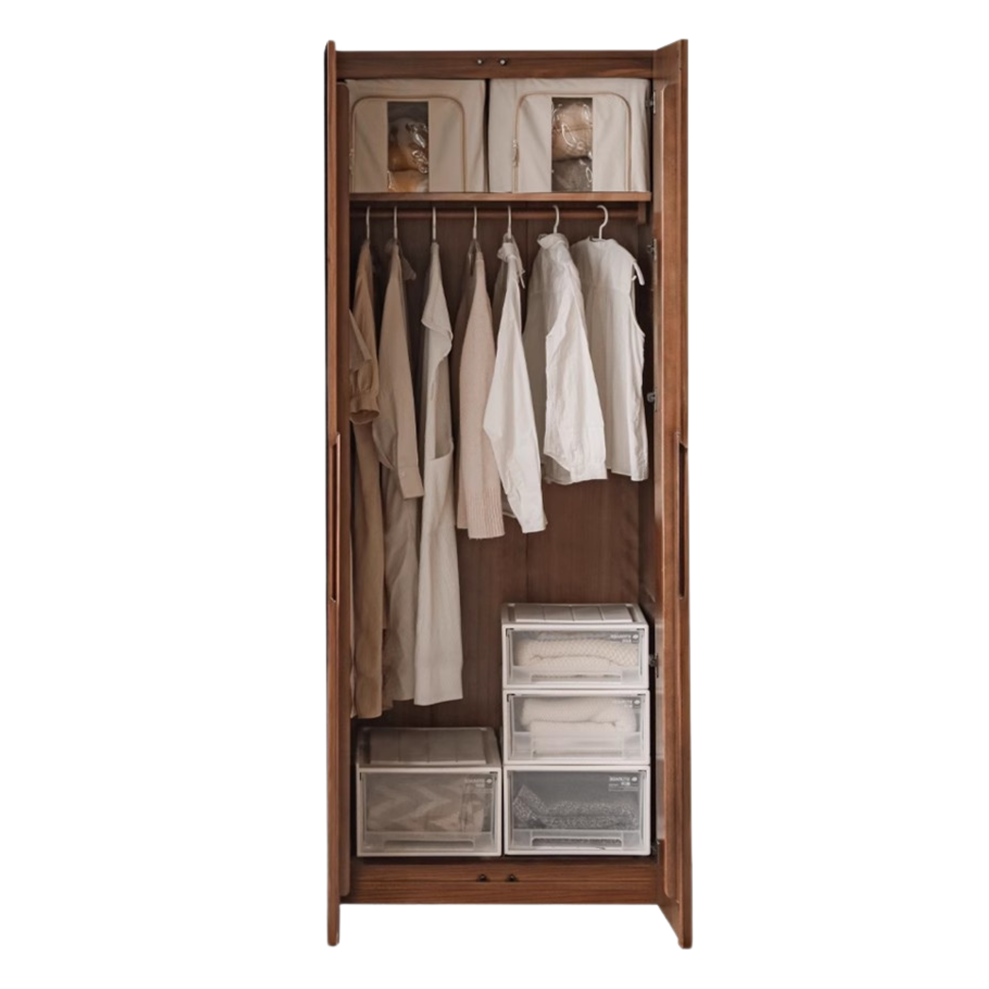 Premium Black Walnut Solid Wood Wardrobe - Double Door Closet with Mirror | Spacious Storage for Bedroom, Walk-in Closet & Guest Room Organization