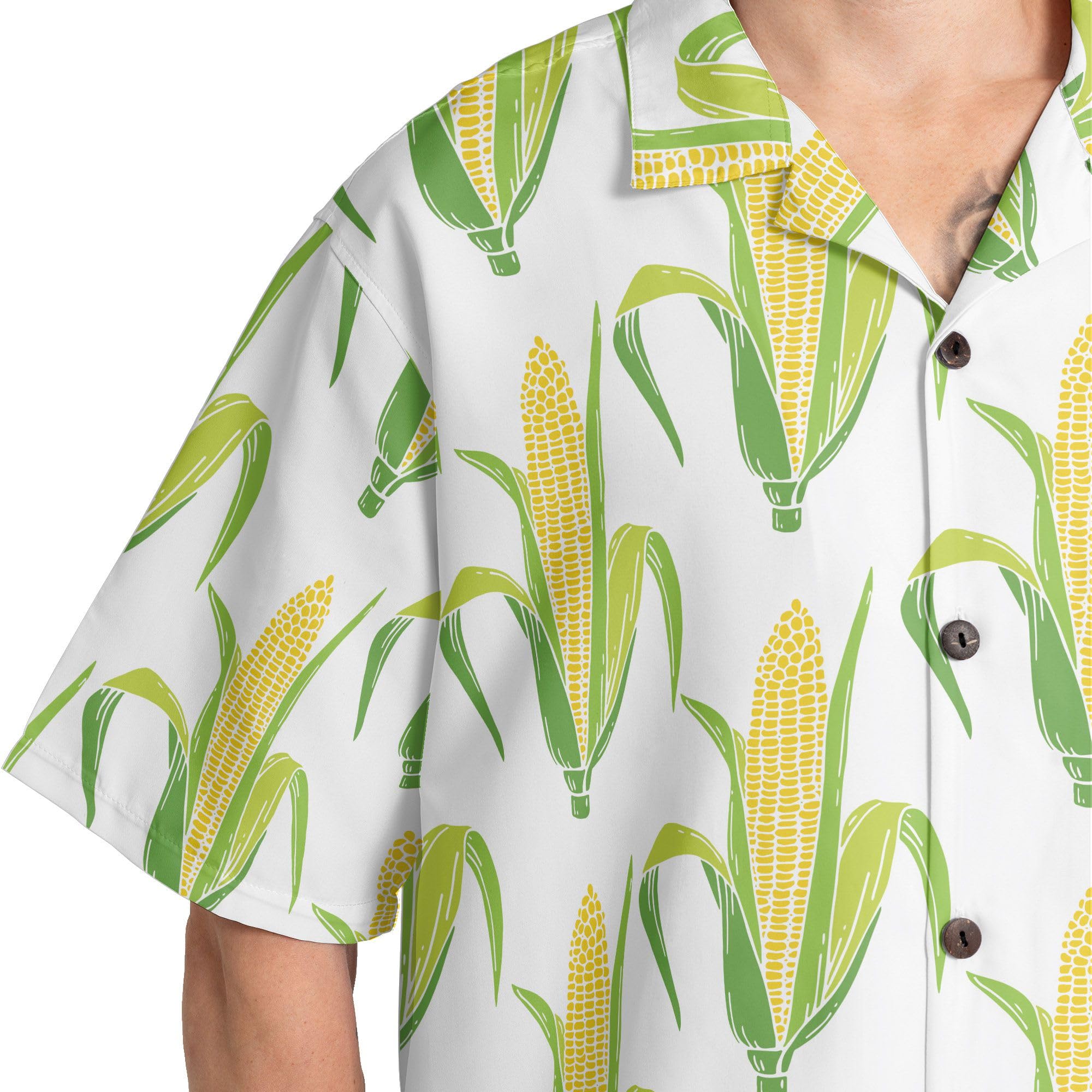 HYPERFAVOR Corn Print Hawaiian Shirt for Men & Women - Short Sleeve Corn on Cob T-Shirt - Fun Corn Lover Gift for Summer Beach Party & BBQ Outings