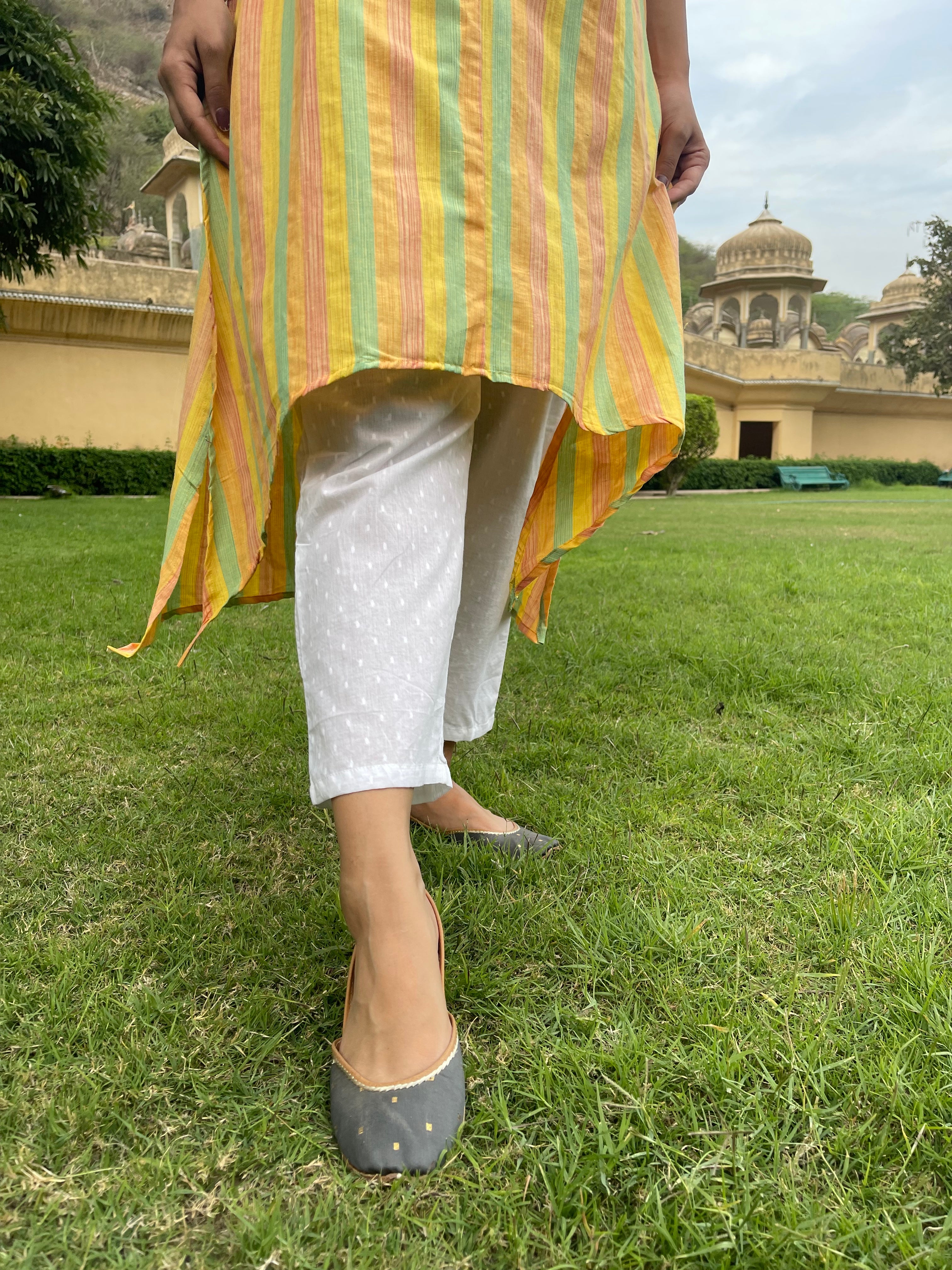 Stylish Yellow Cotton Stripes Kurta Set for Women - Comfortable & Trendy Indian Ethnic Wear - Perfect for Festivals, Parties & Casual Outings