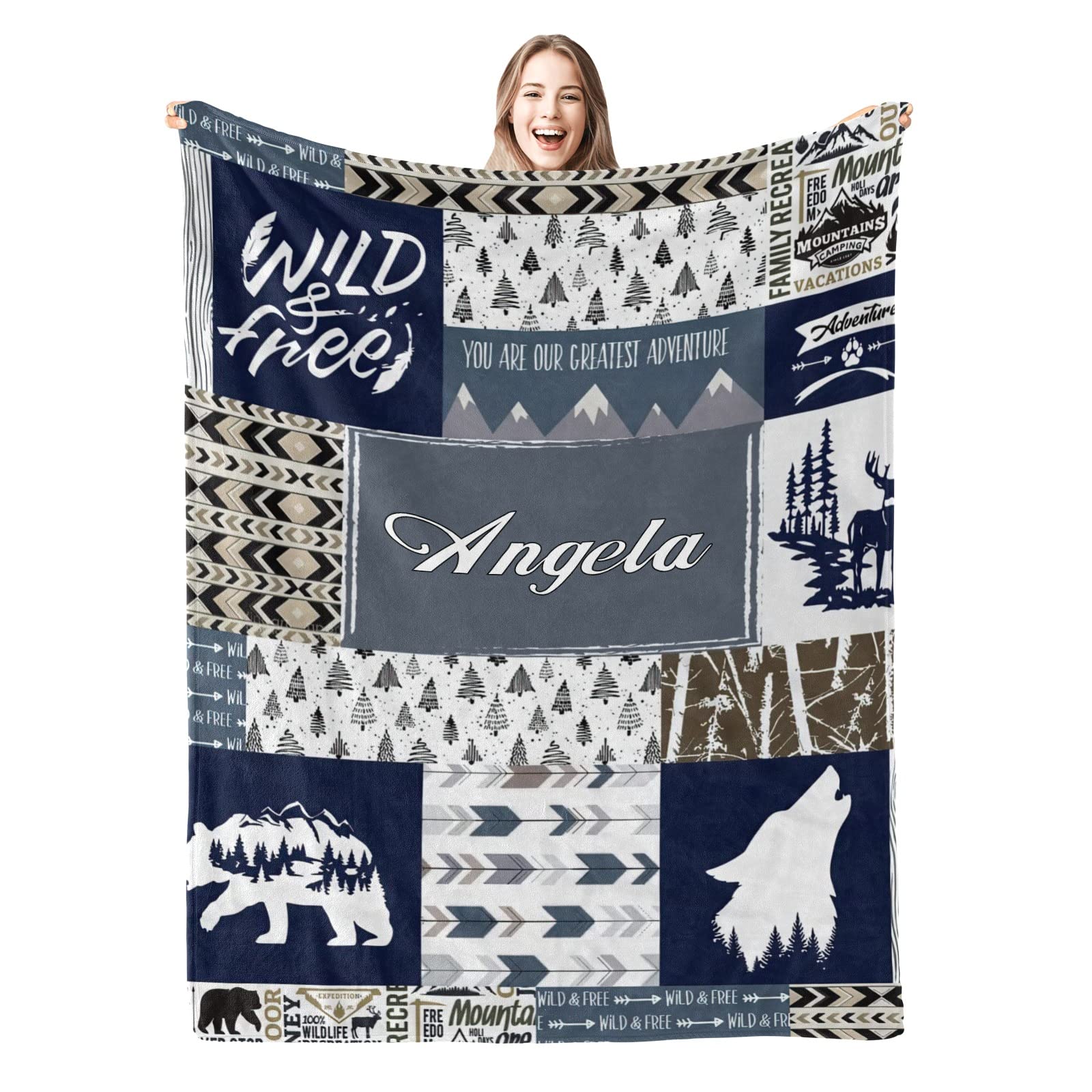 Personalized Wolf & Woodland Animals Fleece Blanket - 50