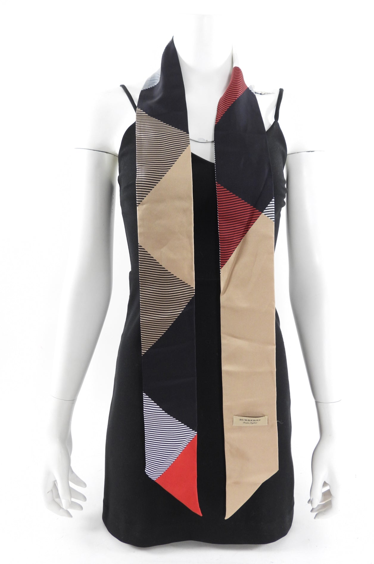 Burberry Red and Beige Silk Bandeau Scarf - Luxury Fashion Accessory for Women, Elegant Neck Wrap for Parties, Weddings & Special Occasions