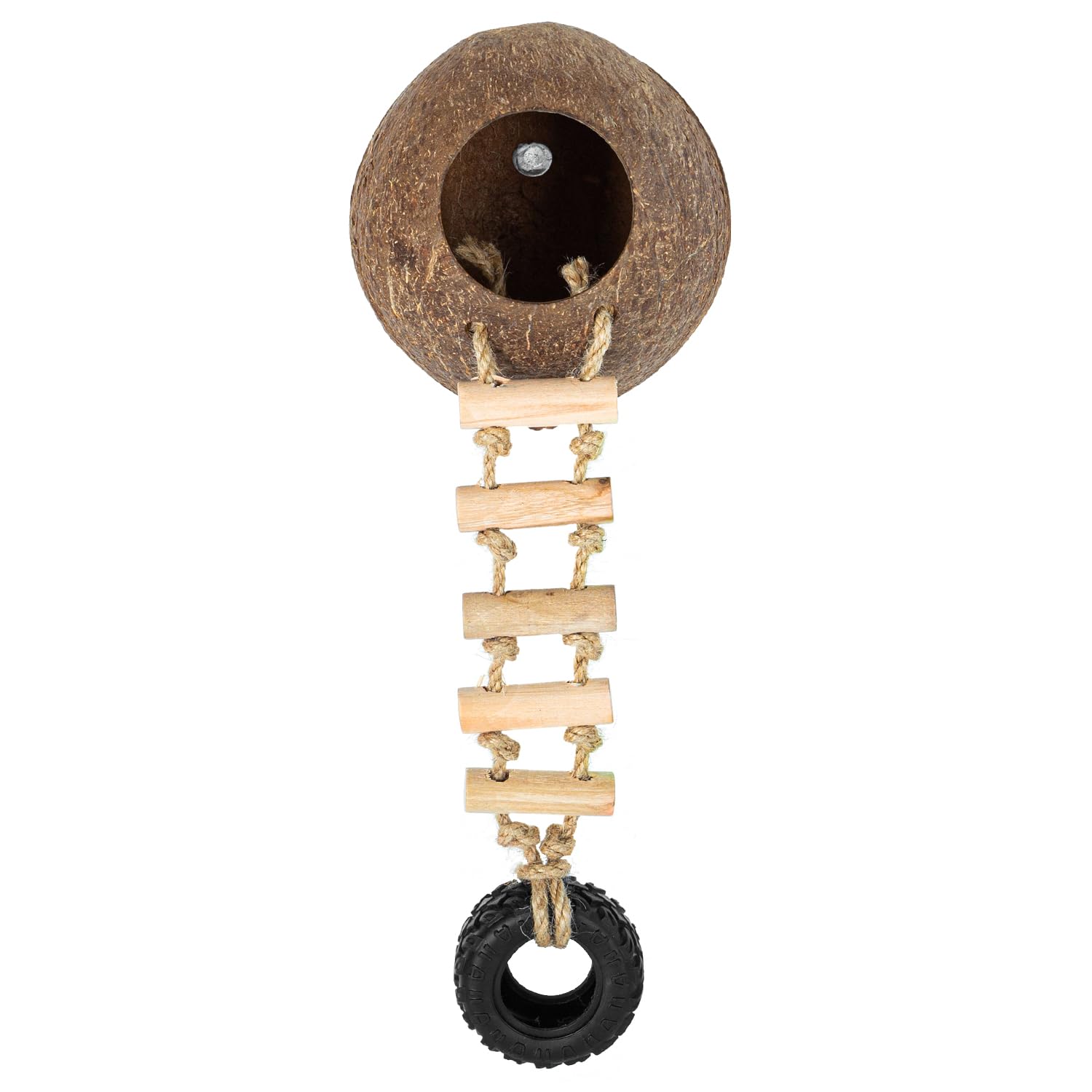 REPTIZOO Hermit Crab Coconut Shell Hideout - Natural Reptile Hide Cave with Ladder for Leopard Gecko, Crested Gecko, Lizards | Terrarium Decor with Suction Cup | Ideal for Climbing, Resting & Habitat Enrichment