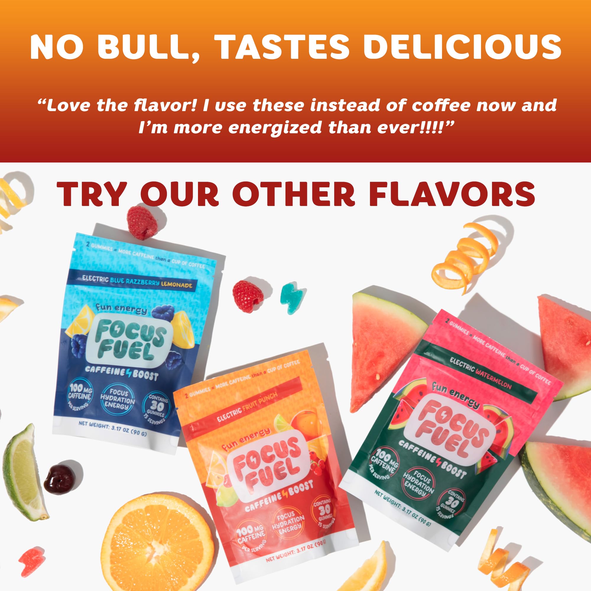 Energy Chews - Focus & Energy Gummies with 100mg Caffeine, B12, Magnesium & Electrolytes | All-Natural Fruit Punch Flavor (30 Chews, 3.17oz) | Boost Workouts, Study Sessions & Long Workdays