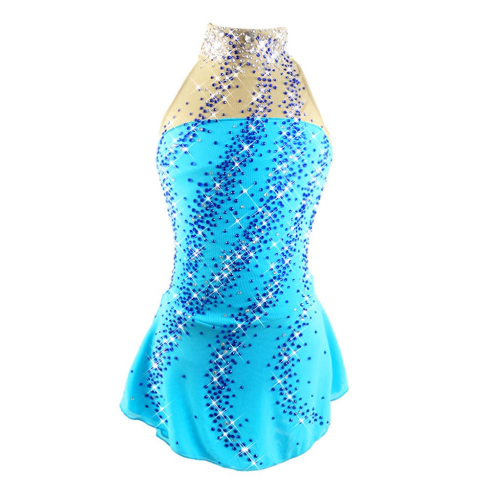 Women's Sleeveless Ice Skating Dress with Diamond Print - Competition & Performance Figure Skating Outfit for Girls & Ladies - Perfect for Ice Shows, Competitions and Practice Sessions