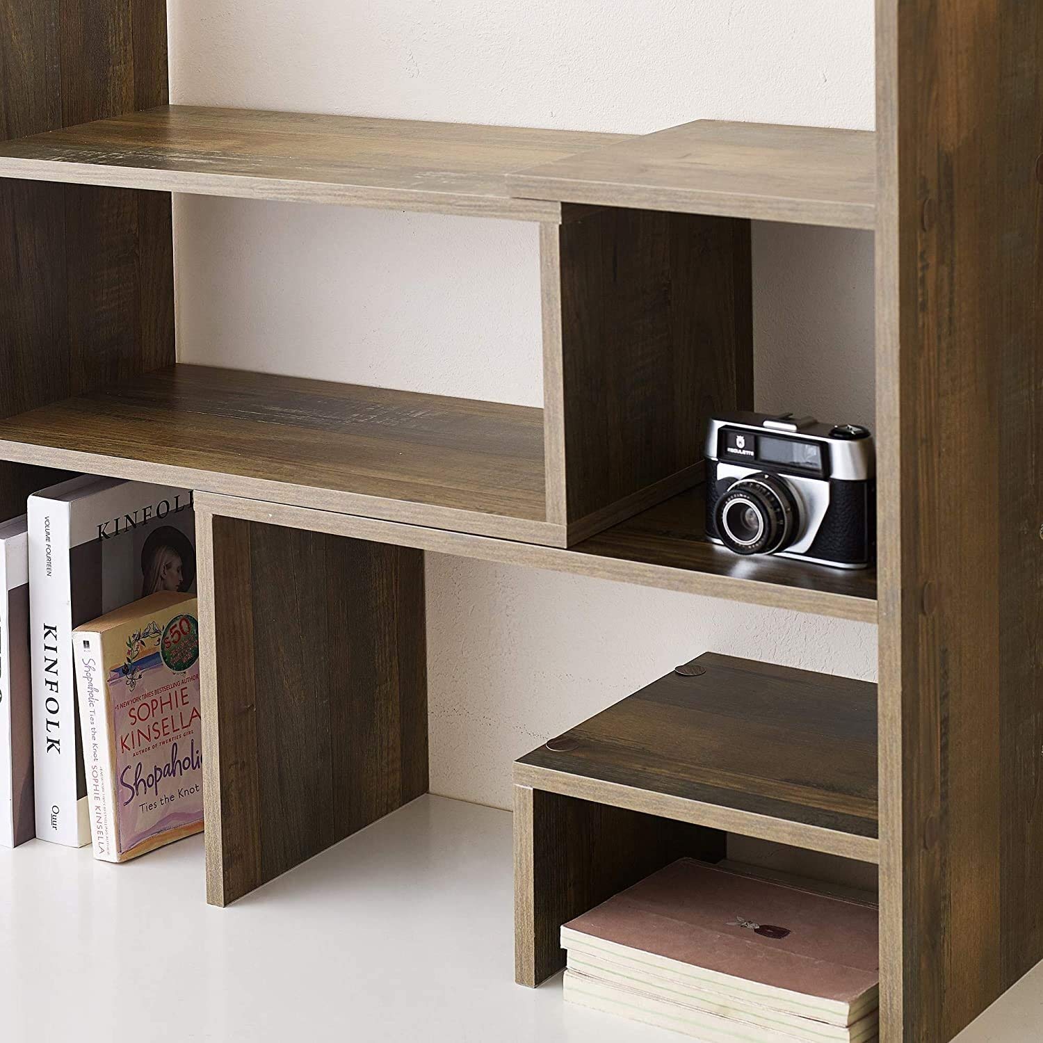 Compact Adjustable Dorm Desk & Bookshelf - Rustic Brown Wood Study Organizer for Small Spaces, College Dorm, Home Office & Bedroom