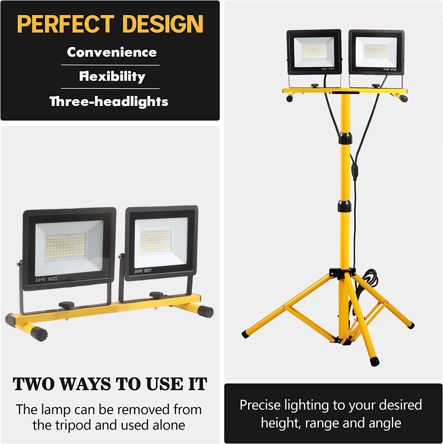 21000 Lumen LED Work Light with Adjustable Stand - 2 Head Portable Workshop Light with Foldable Tripod, Waterproof Construction & Individual Switches (6500K Daylight) - Perfect for Construction Sites, Auto Repair, and Outdoor Projects