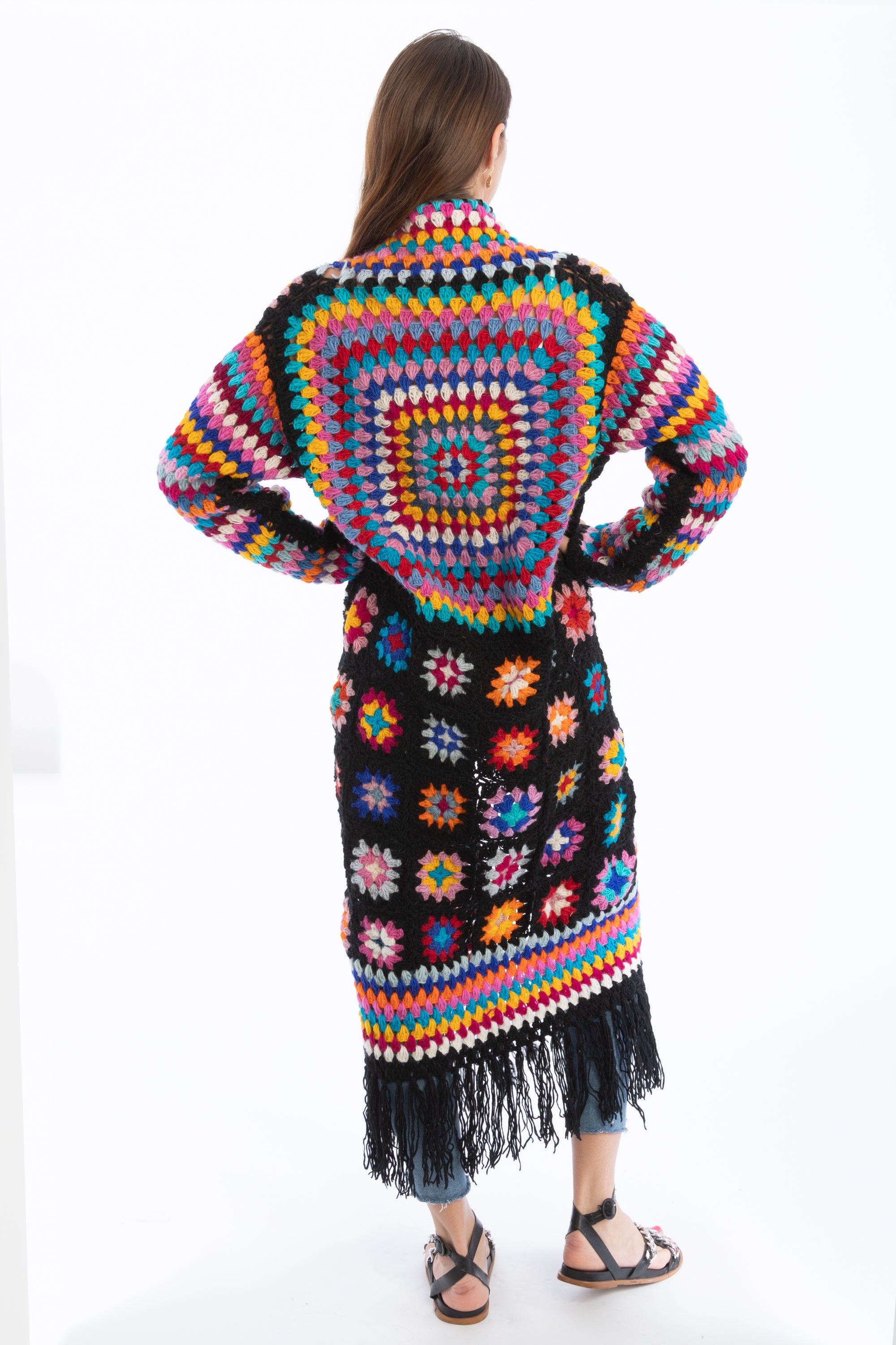 Bohemian Fringed Crochet Kimono Long Cardigan - Lightweight Lace Cover Up for Women - Perfect for Beach, Music Festivals & Summer Outfits