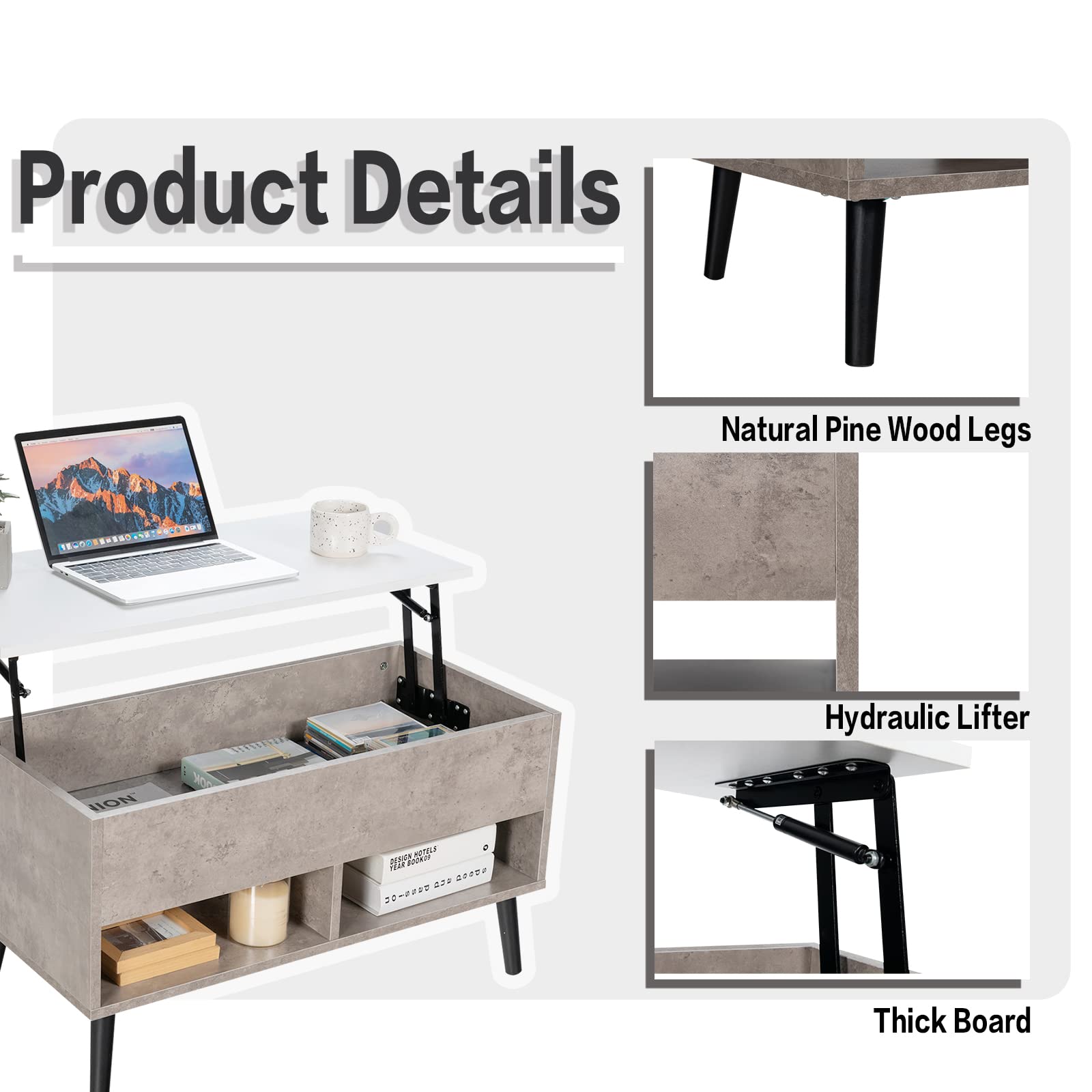 **Tangkula Lift Top Coffee Table with Storage - Wooden Lift Tabletop Dining Table, 2 Open Shelves & Hydraulic Lift Mechanism, 4 Pine Legs - Perfect for Living Room, Small Spaces & Multi-Functional Use**