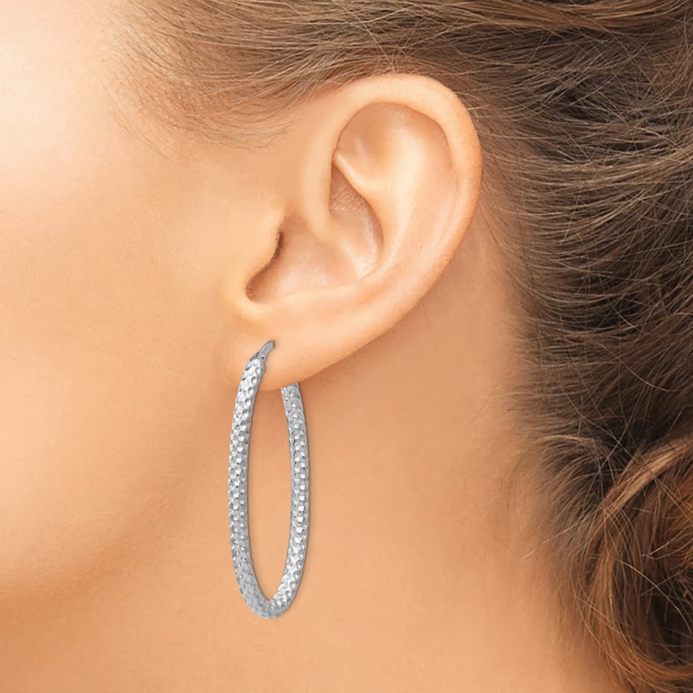 925 Sterling Silver Textured Oval Hinged Tube Hoop Earrings for Women - 42mm x 13mm, Dainty Minimalist Jewelry, Perfect for Everyday Wear, Parties & Gifts