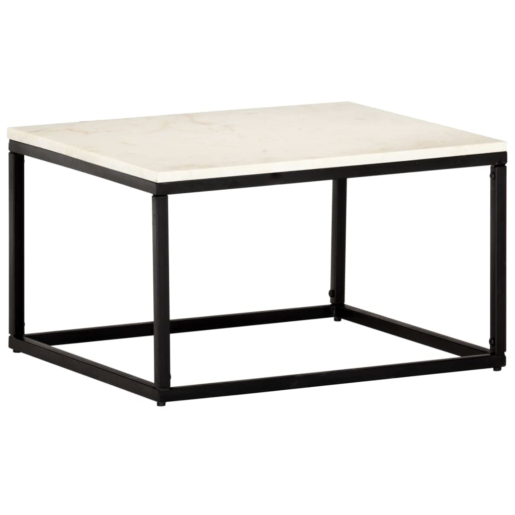 CHARMMA 23.6 Inch Square White Coffee Table with Real Marble Stone Top - Heavy Duty 25KG - Perfect for Living Room, Office or Lounge Area
