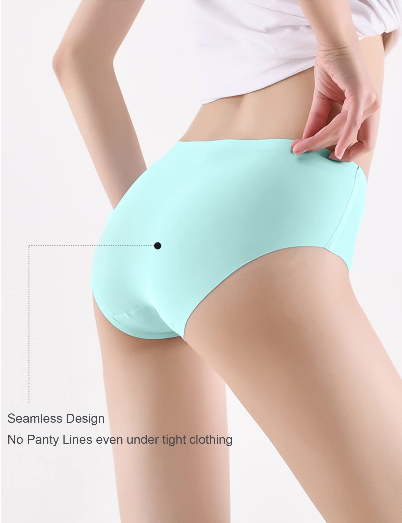 Kiench Seamless No Show Bikini Panties for Women & Teens - 6 Pack Soft Stretch Underwear Set - Perfect for Yoga, Workout, Daily Wear and Travel