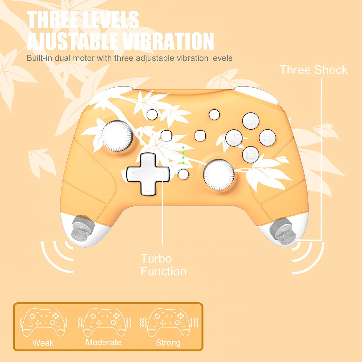 Mytrix Wireless Pro Controller for Nintendo Switch/Lite/OLED - Cute Maple Leaf Orange Gamepad with Wake-Up, Headphone Jack, Turbo Auto-Fire, Motion & Vibration | Perfect for Gaming at Home or On-The-Go