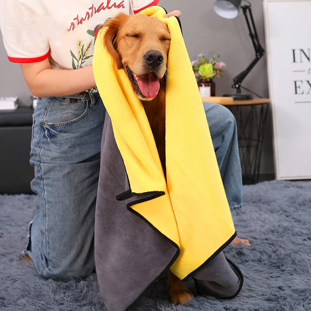 **Kwispel Super Absorbent Microfiber Dog Towel - Quick Dry Pet Towel for Small, Medium & Large Dogs & Cats, Yellow & Grey - Perfect for Bathing, Grooming & Post-Swim Drying**