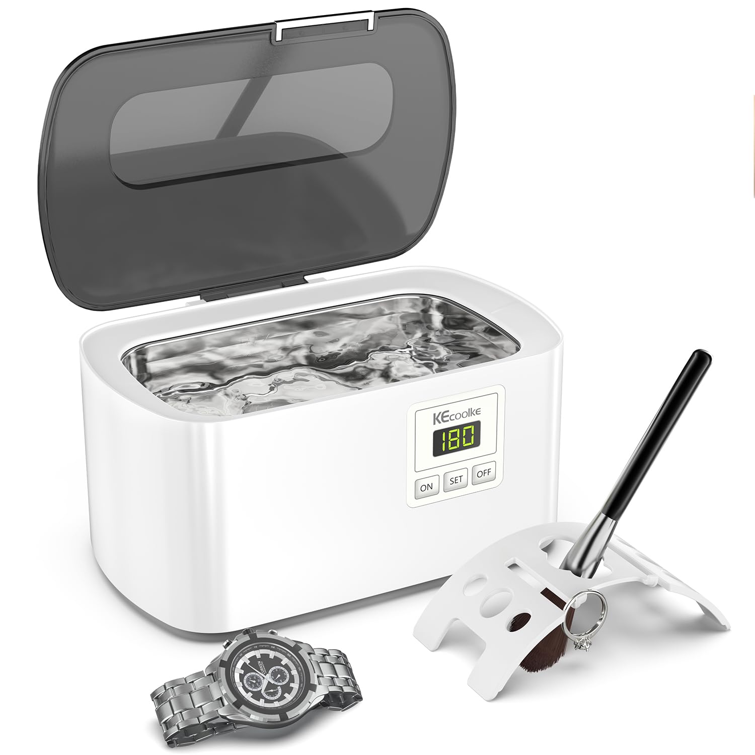 KECOOLKE Ultrasonic Jewelry Cleaner Machine - 600ml Digital Timer Sonic Cleaner for Eyeglasses, Rings, Silver & Gold Jewelry | Includes Cleaning Solution | Perfect Gift for Home & Professional Use