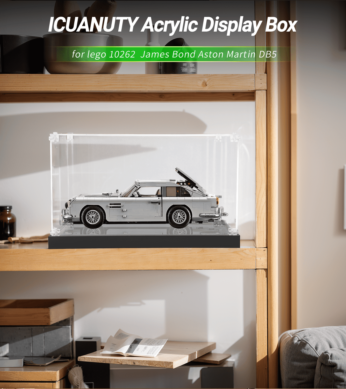 LEGO James Bond Aston Martin DB5 10262 Display Case - Premium Acrylic Showcase for Collectible Model Car - Perfect for Home Office Decor & Toy Protection