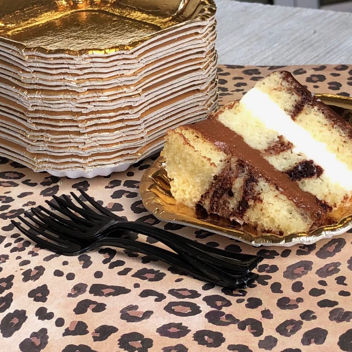 Premium Gold Foil Mini Dessert Plates 4x4 Inches - Elegant Appetizer & Charcuterie Plates for Valentine's Day, Weddings, Parties - Heavyweight Disposable Tableware - 50 Pack - Perfect for Cocktail Receptions, Bridal Showers & Dessert Displays