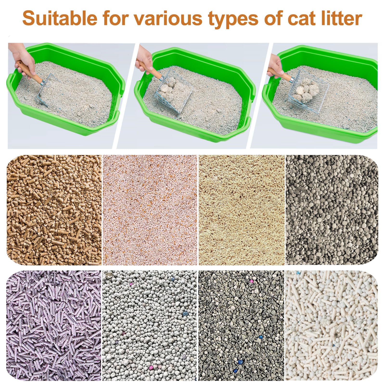 Premium Stainless Steel Cat Litter Scoop with Long Handle - Non-Stick, Durable Kitty Litter Box Scooper for Easy Cleaning | Perfect for Multi-Cat Households & Odor Control