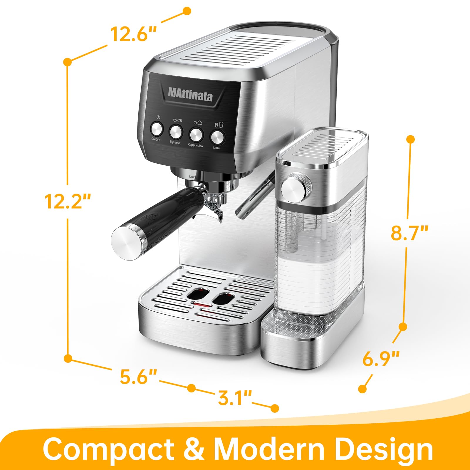 Premium 20 Bar Espresso Machine with Milk Frother - Stainless Steel Cappuccino Maker for Home, Automatic Milk Tank & Long-Lasting Performance - Perfect Gift for Coffee Lovers | Ideal for Home Kitchens, Offices & Coffee Shops