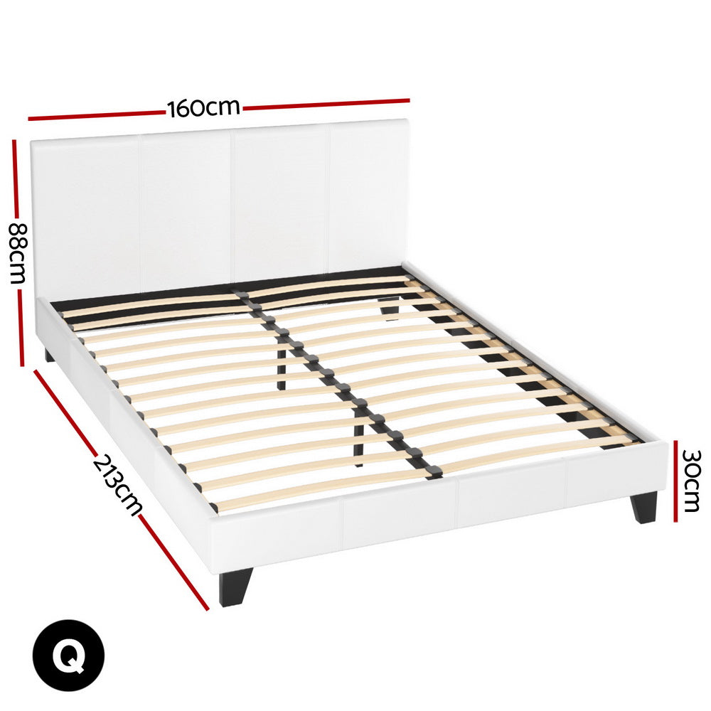 Coogee Queen Bed Frame White - Modern Wooden Platform Bed with Headboard - Perfect for Master Bedroom, Guest Room & Small Spaces