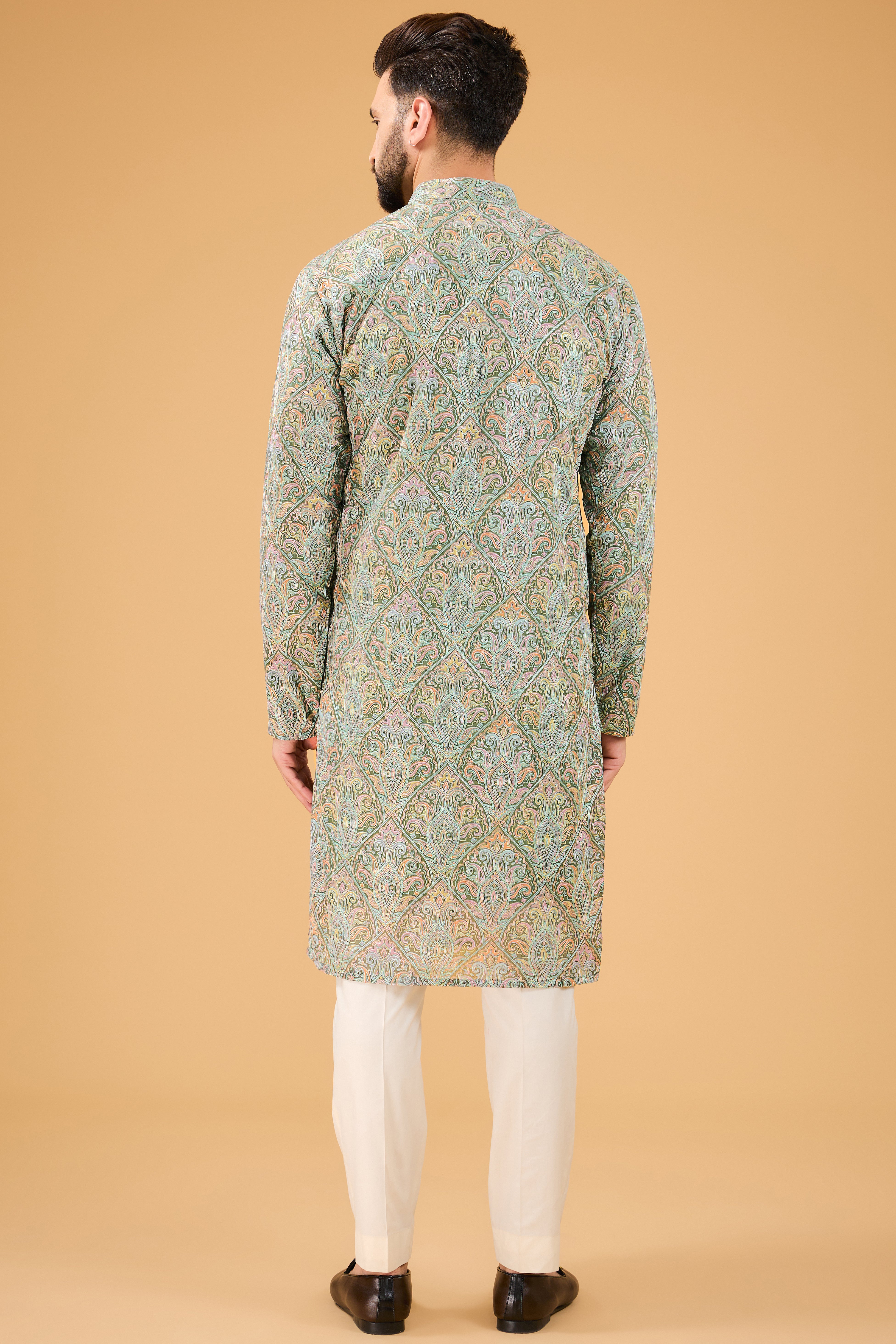Stylish Military Green Kashmiri Embroidered Chickankari Kurta for Women | Traditional Indian Handcrafted Cotton Tunic | Perfect for Festivals, Weddings & Casual Wear