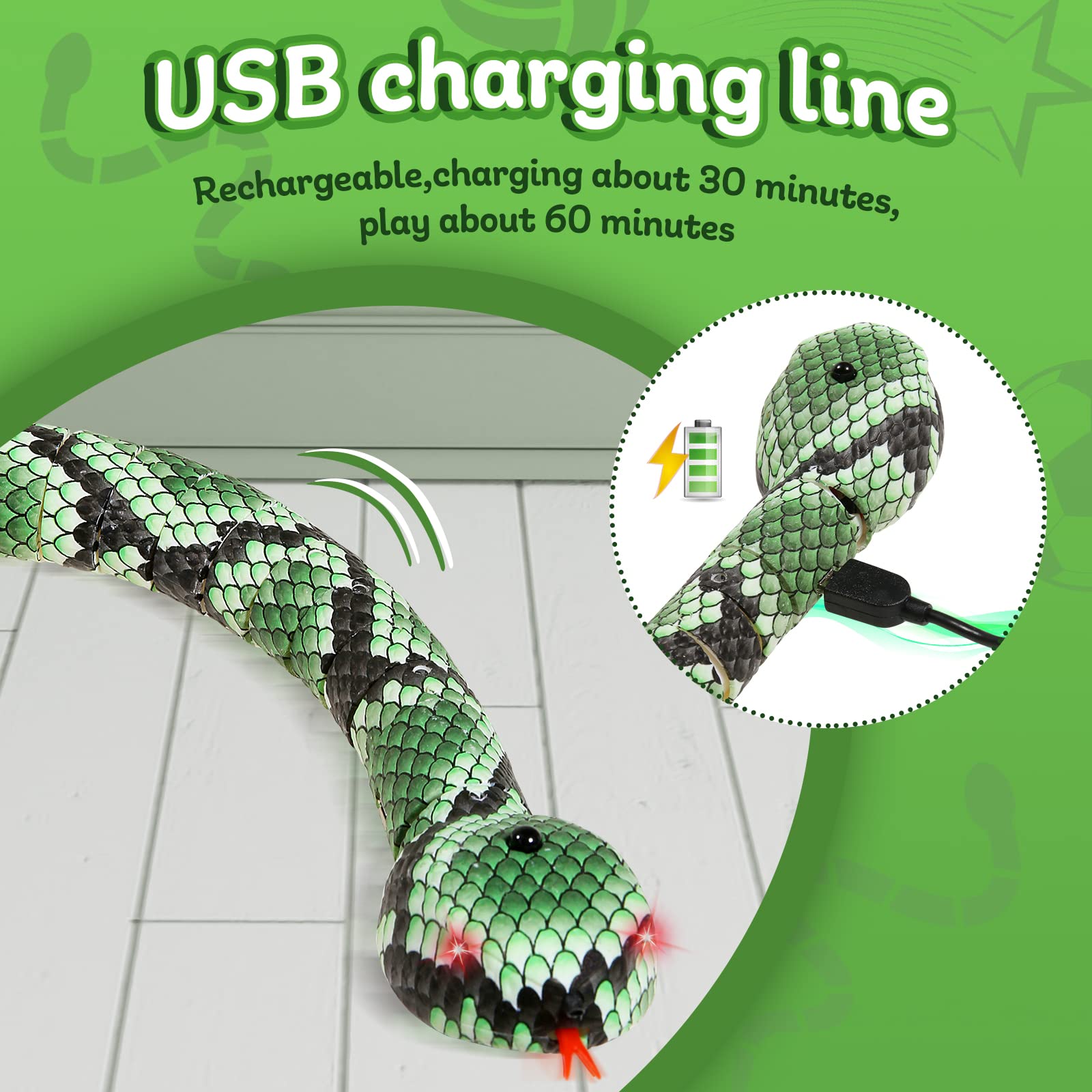 Smart Sensing Snake Cat Toy - USB Rechargeable Electric Simulation Slithering Serpent for Kittens, Cats & Dogs - Interactive Play Toy for Indoor Entertainment & Pet Exercise