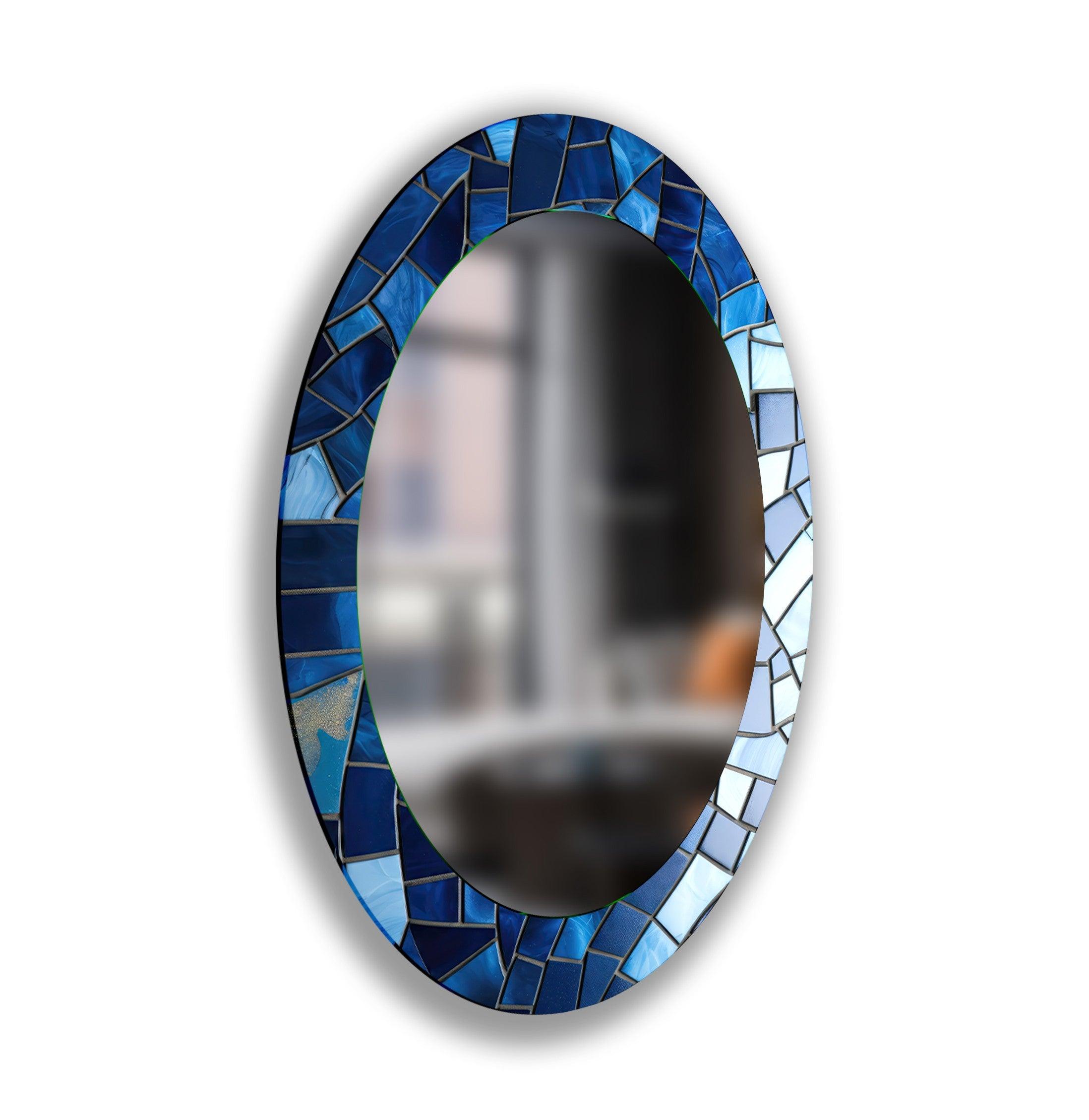 Elegant Blue Oval Wall Mirror for Home Decor - Perfect for Living Room, Bedroom & Entryway Decoration