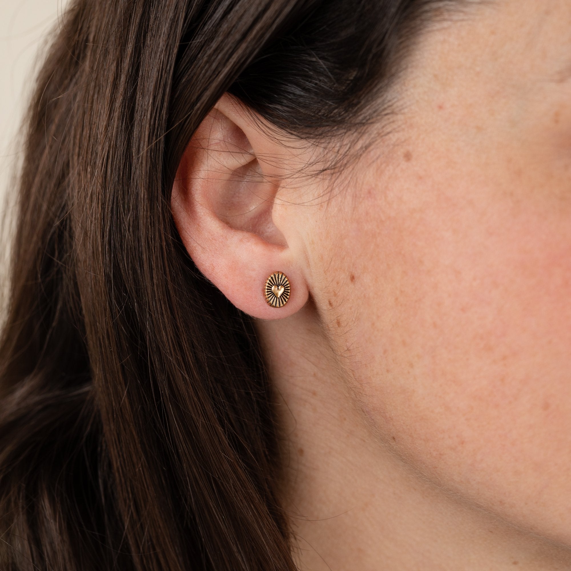 Heart Embossed Stud Earrings for Women - Minimalist Rose Gold Small Hoop Earrings - Perfect for Valentine's Day Gifts, Date Night & Everyday Wear