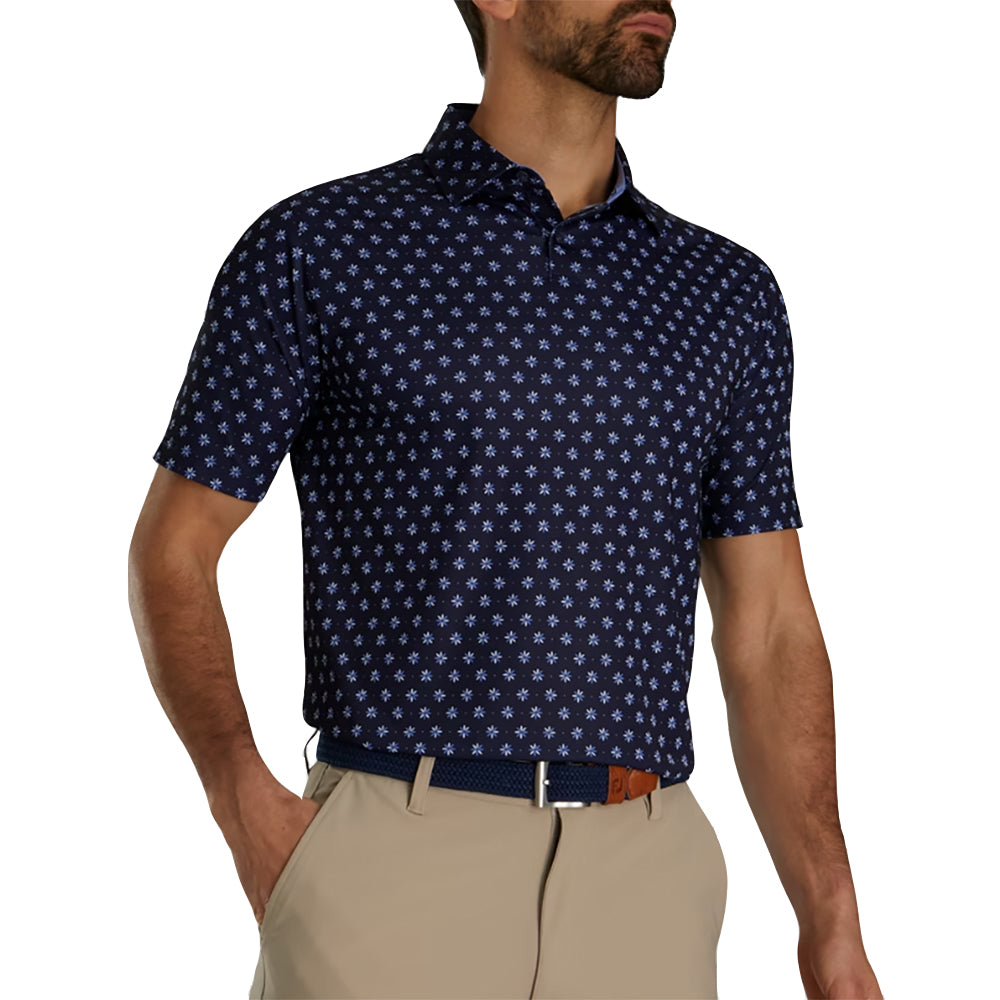 FootJoy Men's Navy Floral Print Golf Polo Shirt - Breathable, Moisture-Wicking Performance Top for Golf & Casual Wear