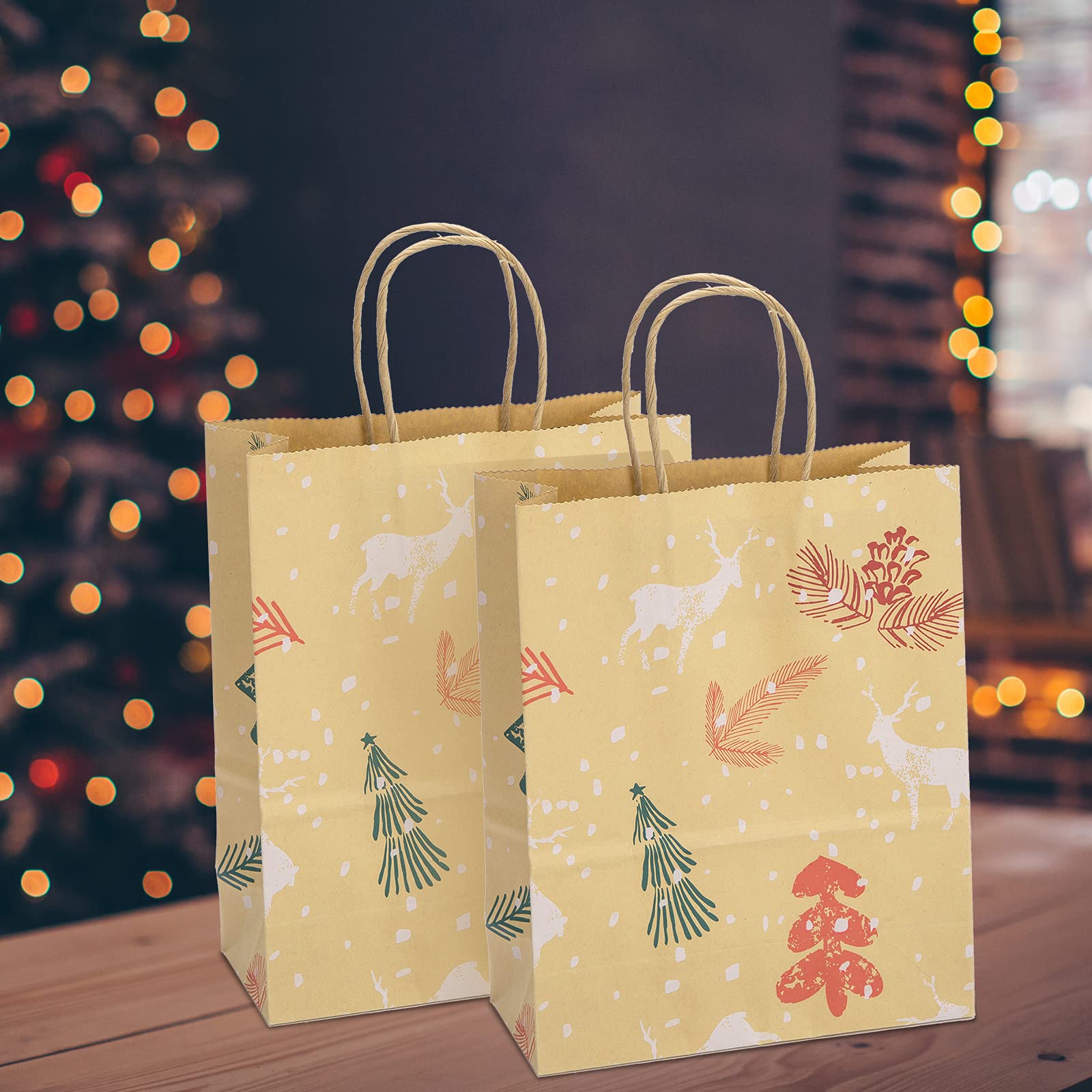 50Pcs Christmas Gift Bags with Handles - Medium Recycled Xmas Party Favor Bags Bulk for Holiday Gifts, Treats & Goodies | Perfect for Christmas Parties, School Events & Corporate Gift Giving