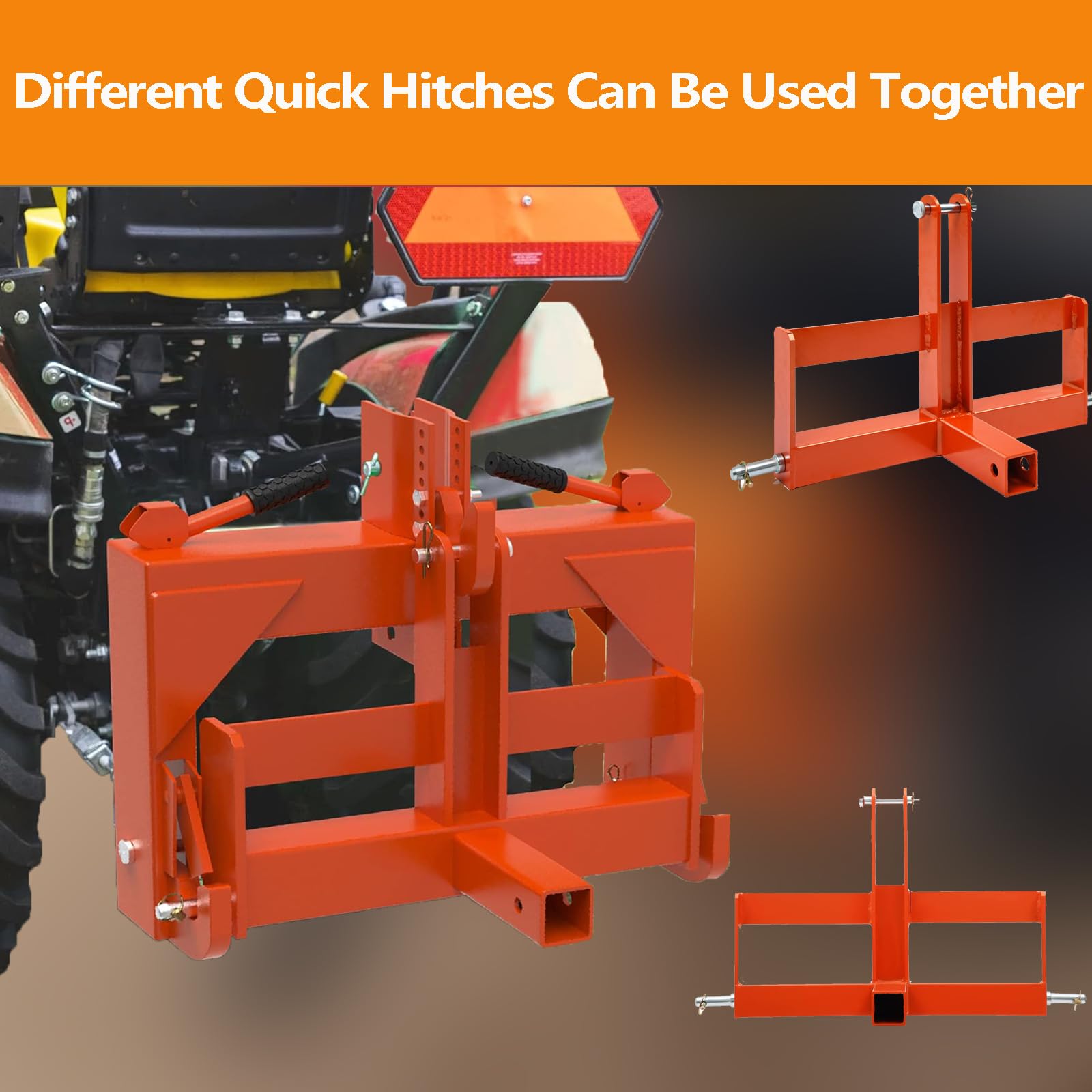 GARVEE 3 Point Quick Hitch Receiver for Cat 1 Tractors - 2 Receiver Drawbar Attachments & Suitcase Weight Brackets - Heavy Duty Category 1 Tractor Hitch for Farming, Landscaping & Towing Implements
