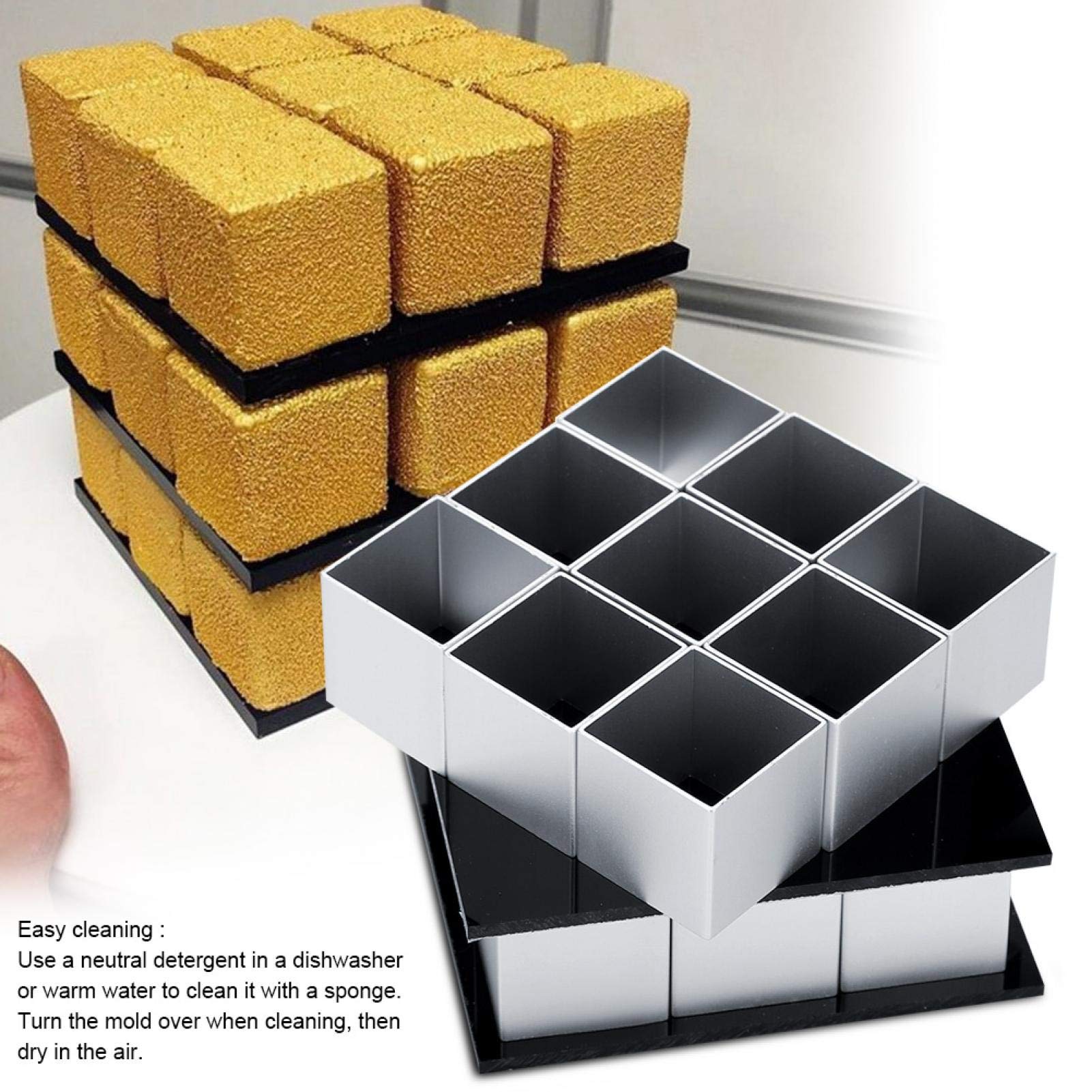 AUNMAS 3D Metal Cube Cake Mold - Aluminum Alloy Three-Layer Rotating Mousse Cake Pan for Baking, Dessert Making & Party Decorations | Perfect for Birthdays, Weddings & Special Occasions