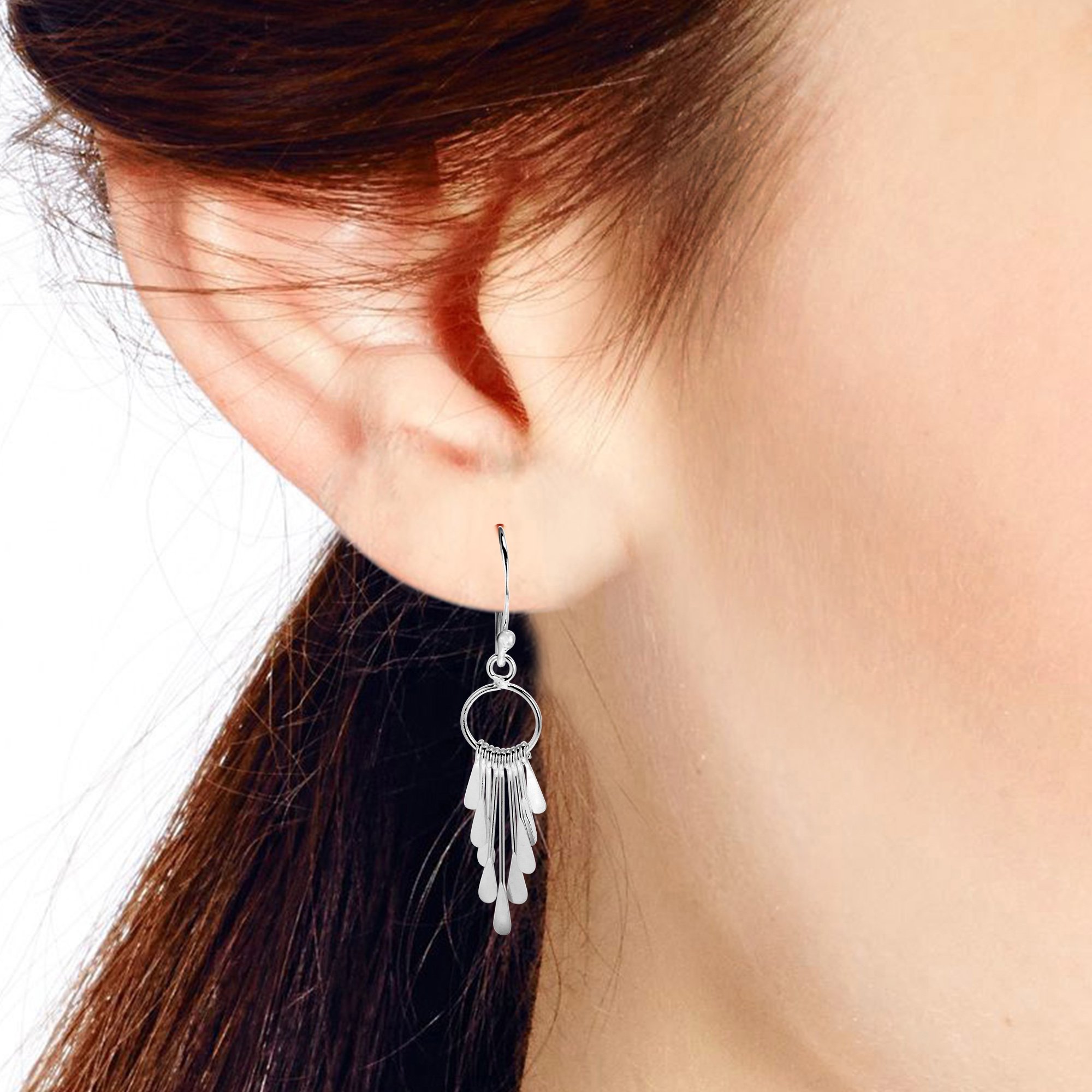 Sterling Silver Dangle Earrings .925 - Cascading Rods Chandelier Style for Women | Elegant Party, Wedding & Evening Wear Jewelry