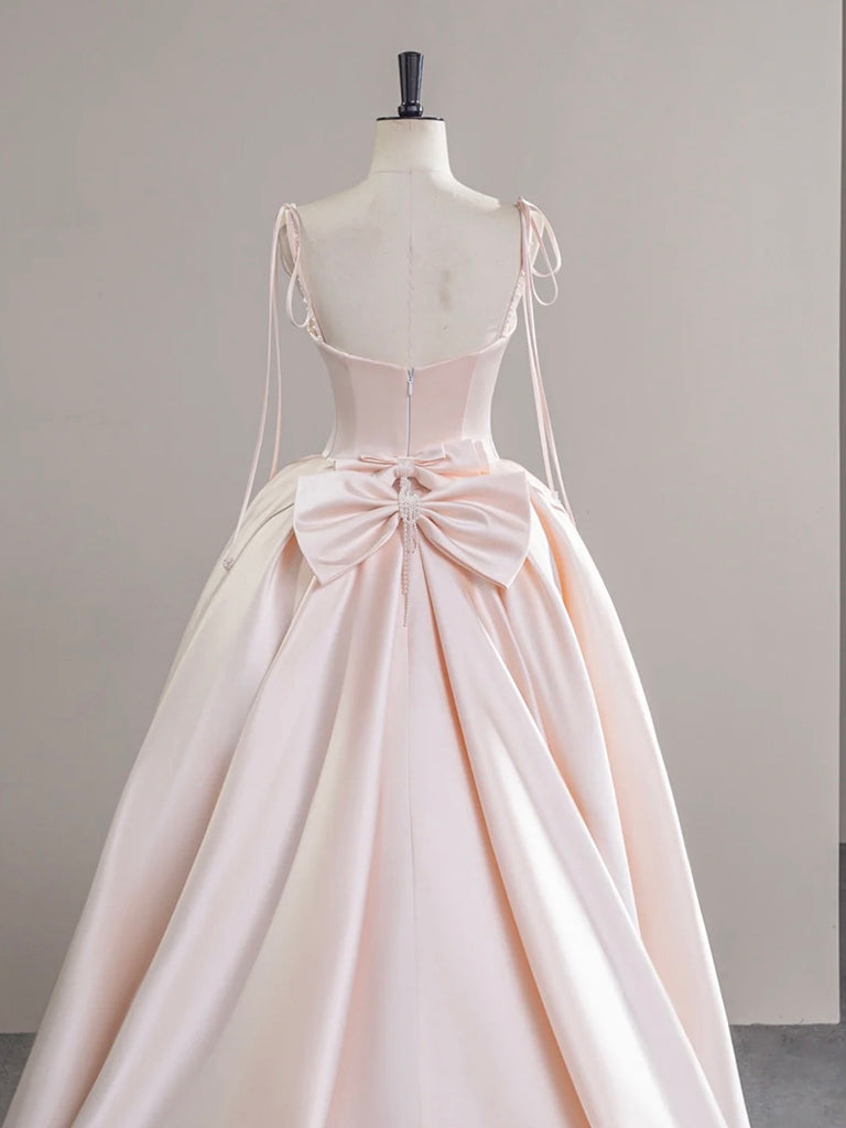 Elegant A-Line Satin Pink Champagne Long Prom Dress - Formal Evening Gown for Homecoming, Quinceañera & Special Occasions