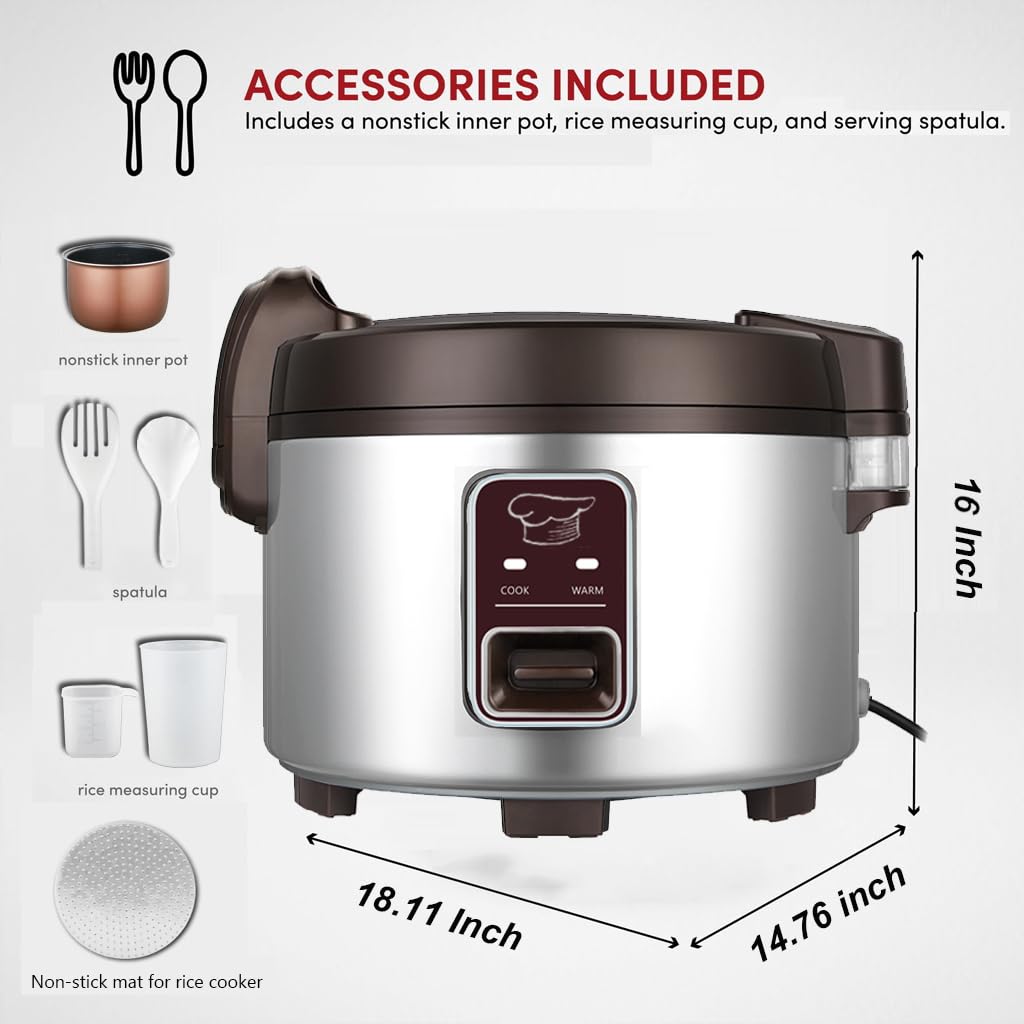 13.8 QT Large Commercial Rice Cooker - 65 Cups Cooked, 32 Cups Uncooked - Electric Rice Warmer for 18-28 People with One-Touch Operation - Perfect for Restaurants, Catering & Large Family Gatherings