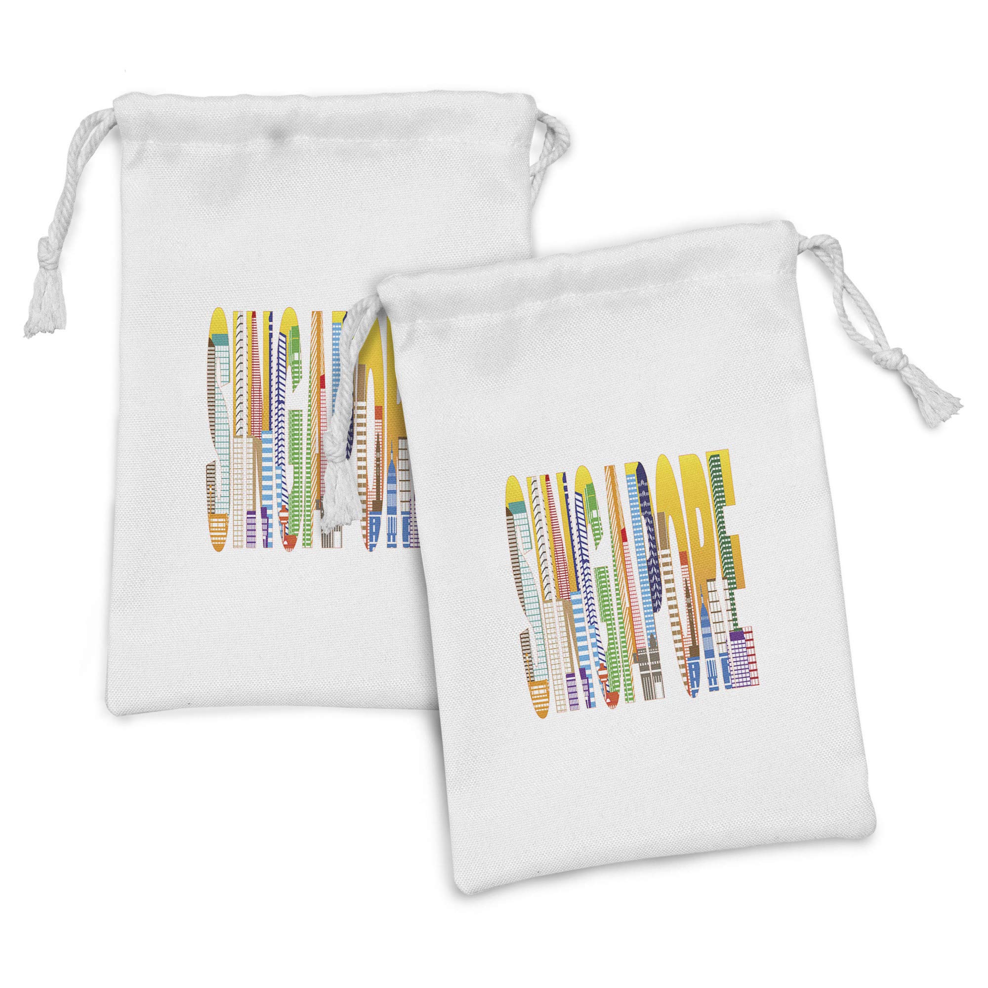 Ambesonne Singapore Fabric Pouch Set of 2 - Vibrant City Construction Digital Art Drawstring Bags (9