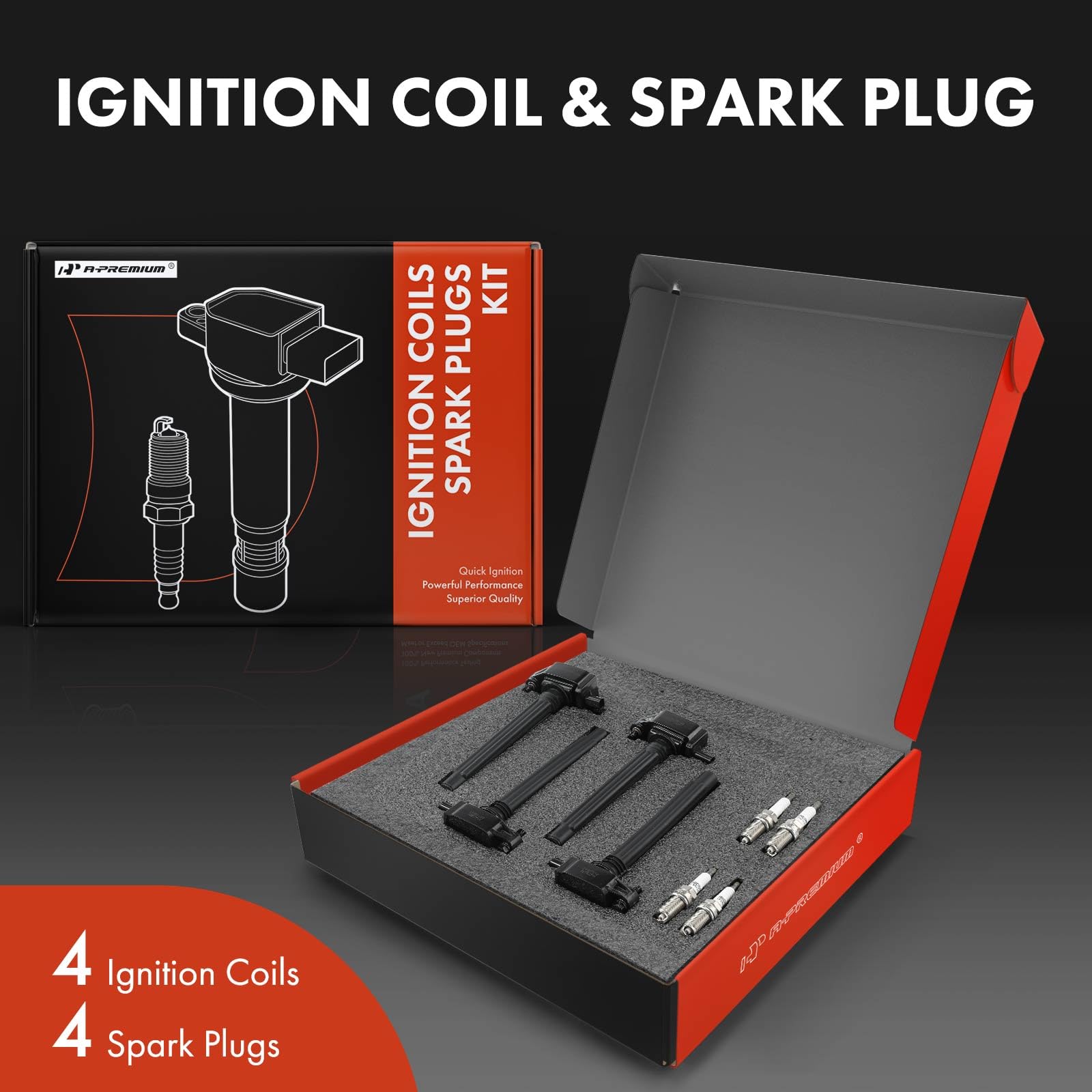 Premium 4-Piece Ignition Coil Pack & Iridium Spark Plugs Kit - Compatible with Jeep Cherokee 2014-2020, Compass 2018-2020, Renegade 2015-2020 | Chrysler 200 | Ram ProMaster City | Dodge Dart | Fiat 500X - Improve Engine Performance & Fuel Efficiency