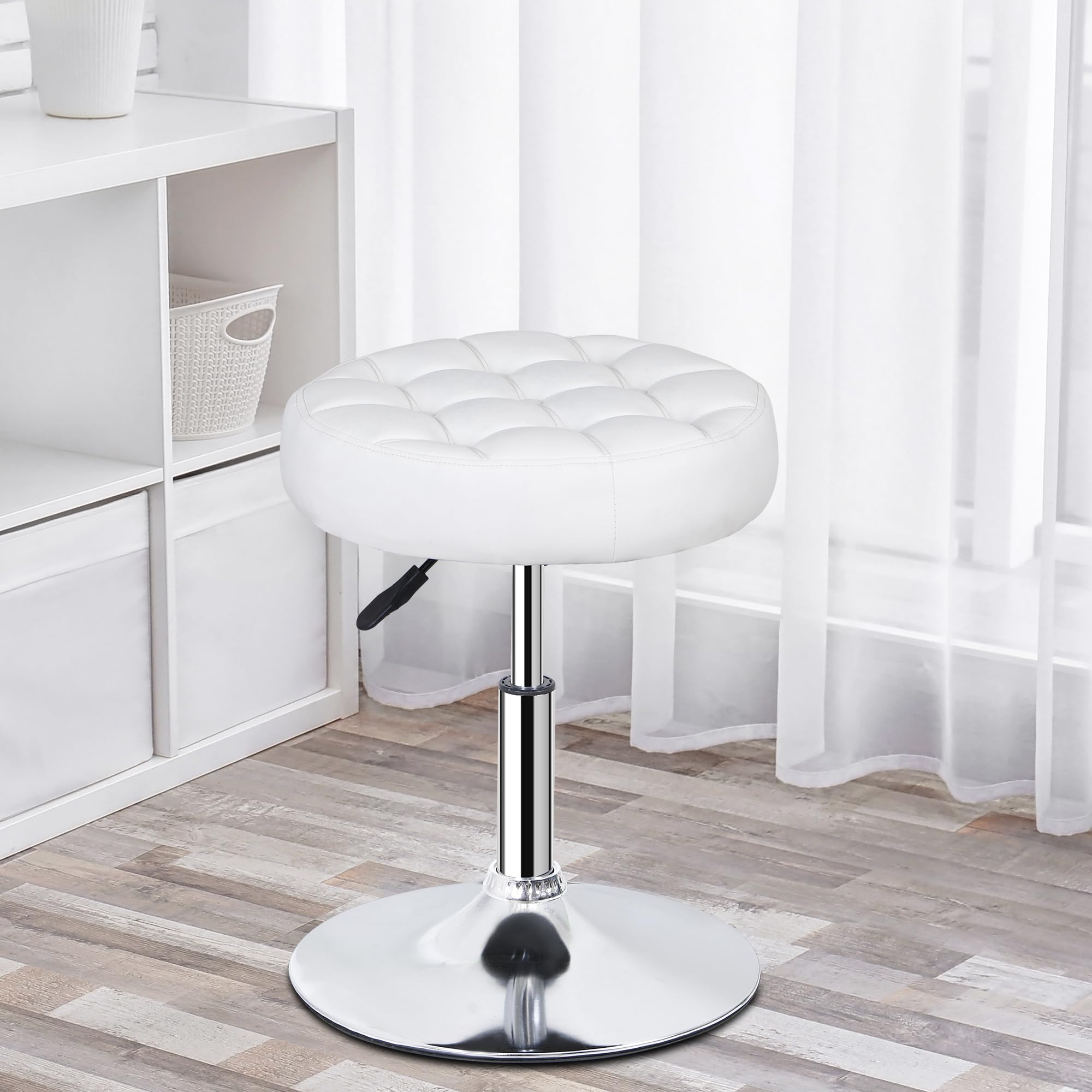 Adjustable Vanity Stool with 360° Swivel - White Makeup Chair for Bedroom & Living Room